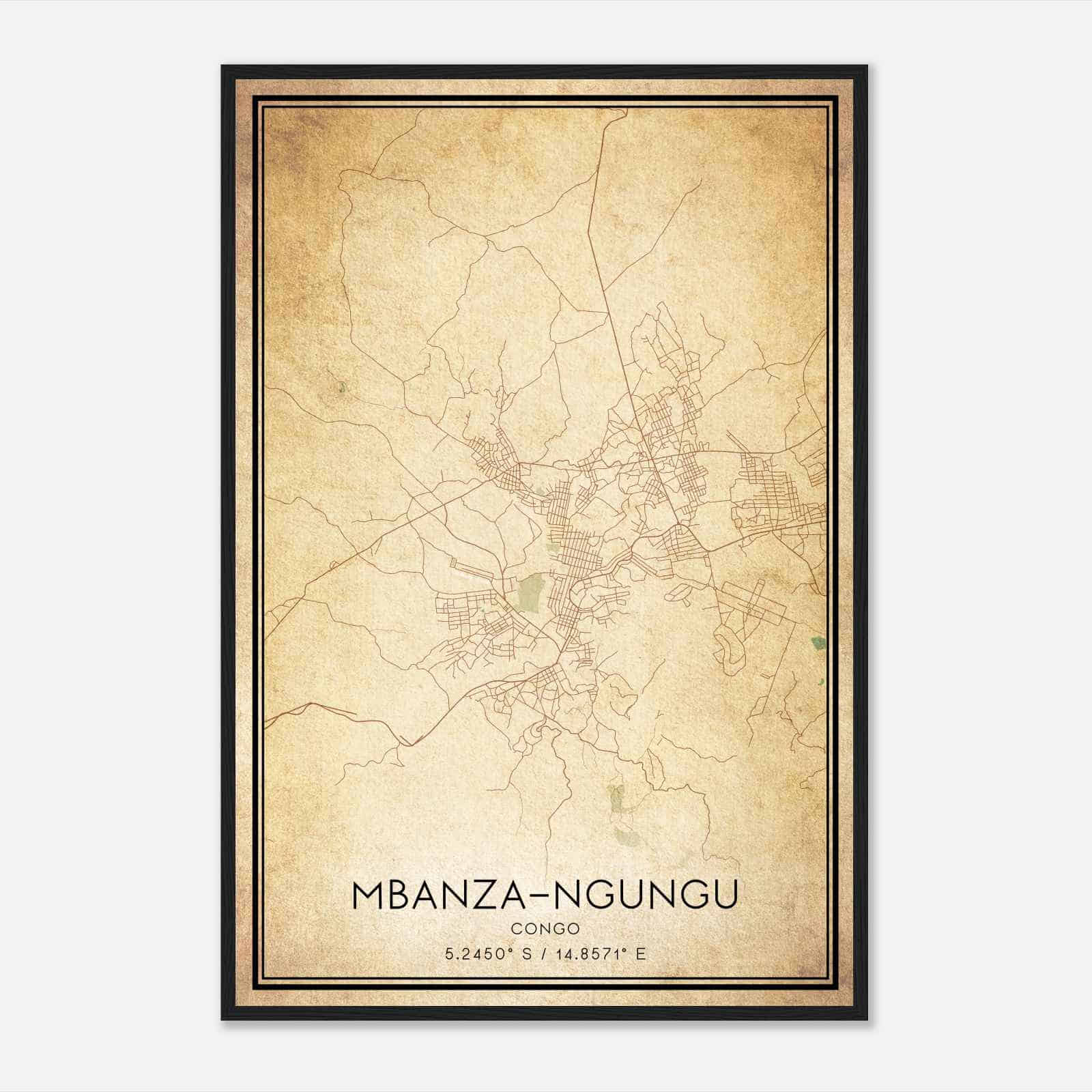 Vintage MbanzaNgungu Congo Map Poster, MbanzaNgungu City Road Wall Art Print