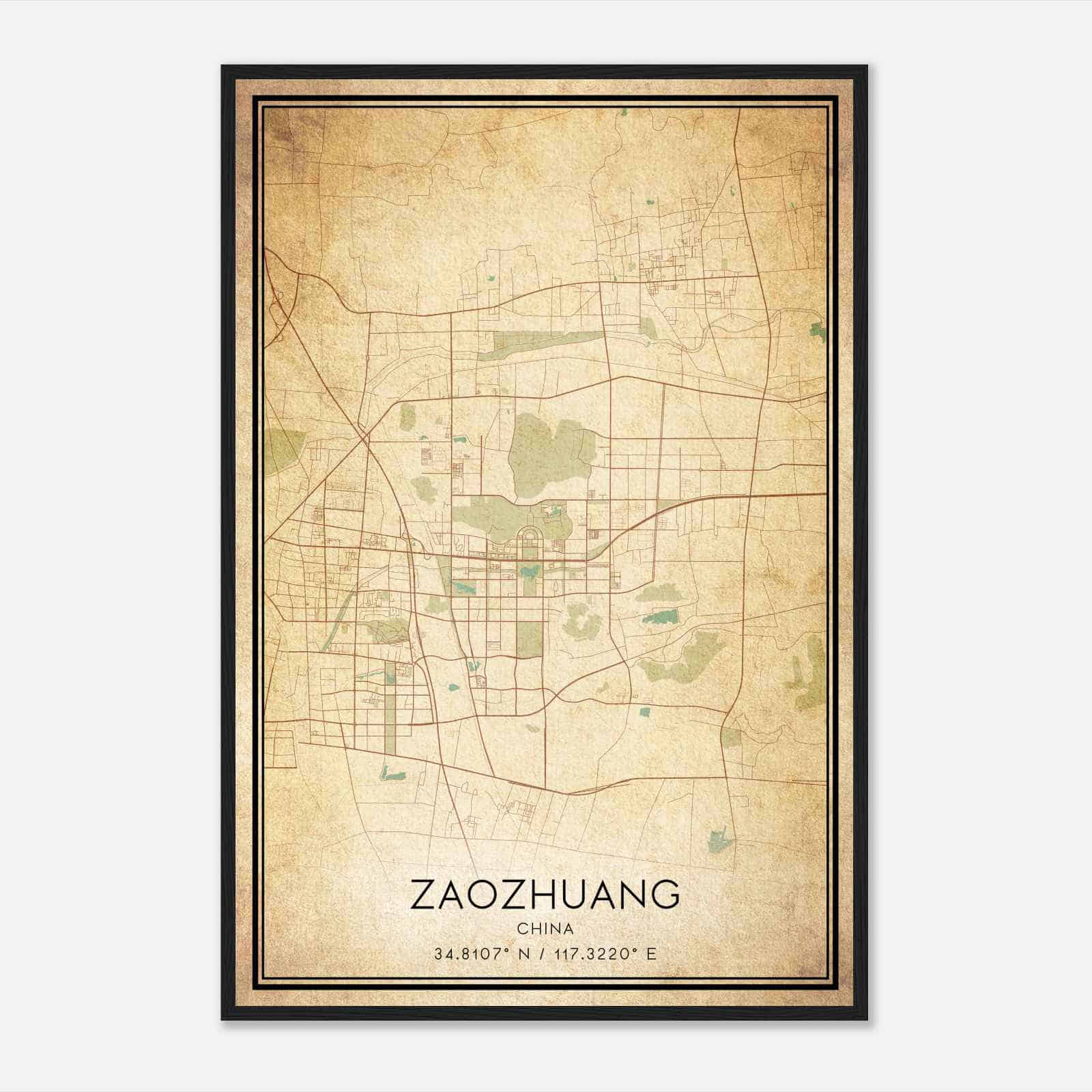 Vintage Zaozhuang China Map Poster, Zaozhuang City Road Wall Art Print