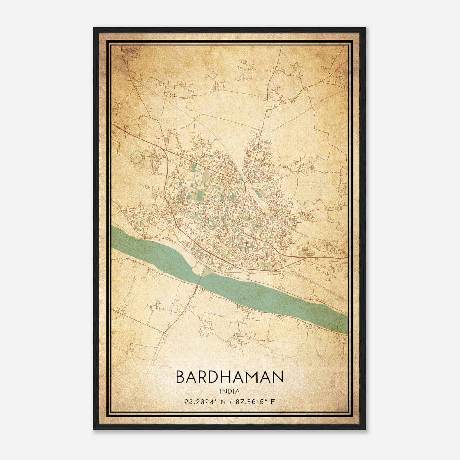 Vintage Bardhaman India Map Poster, Bardhaman City Road Wall Art Print