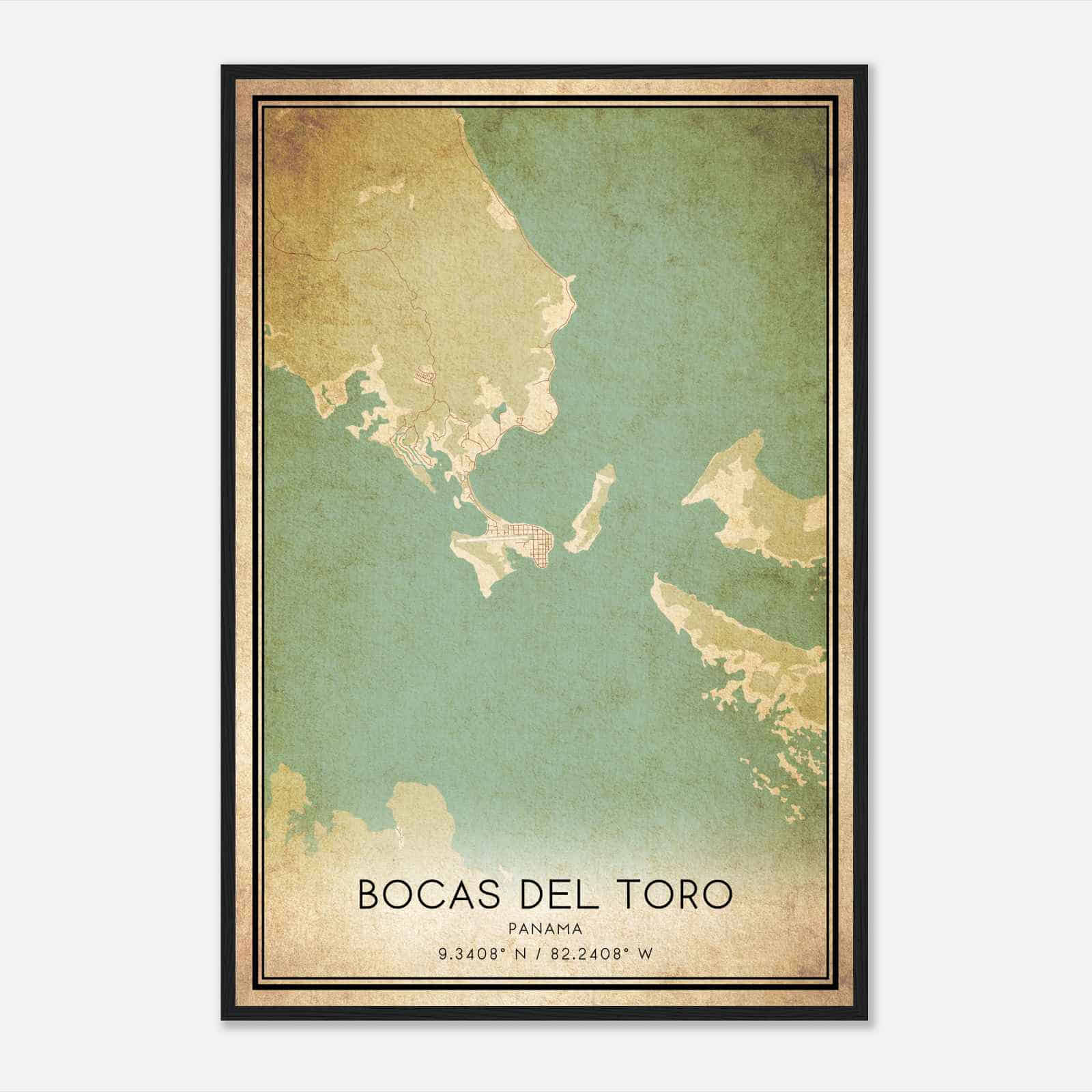 Vintage Bocas del Toro Panama Map Poster, Bocas del Toro City Road Wall Art Print
