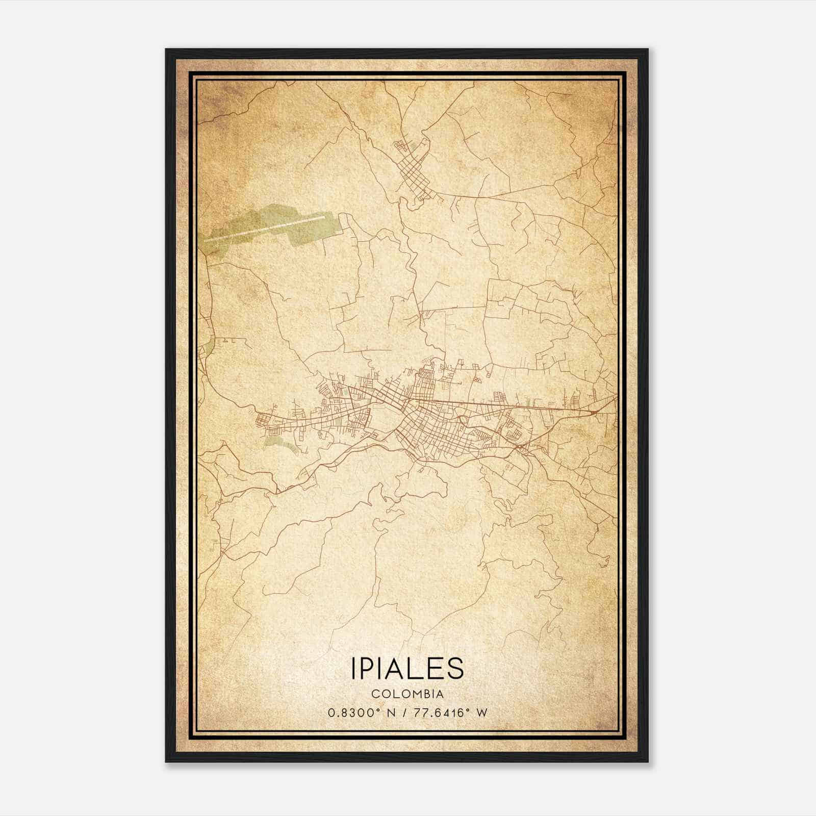 Vintage Ipiales Colombia Map Poster, Ipiales City Road Wall Art Print