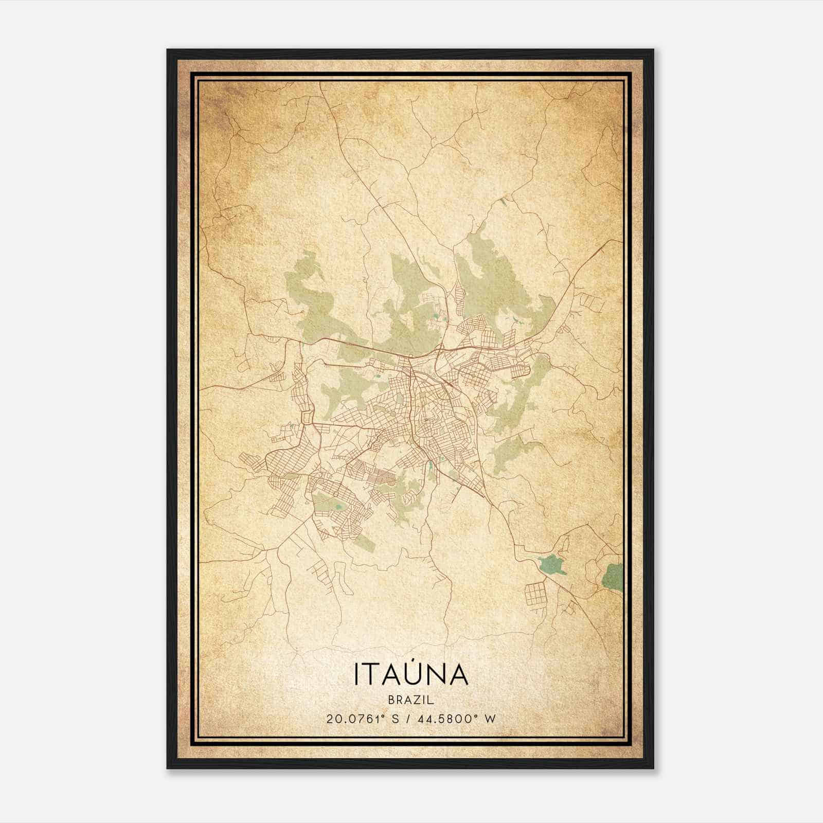 Vintage Itauna Brazil Map Poster, Itauna City Road Wall Art Print