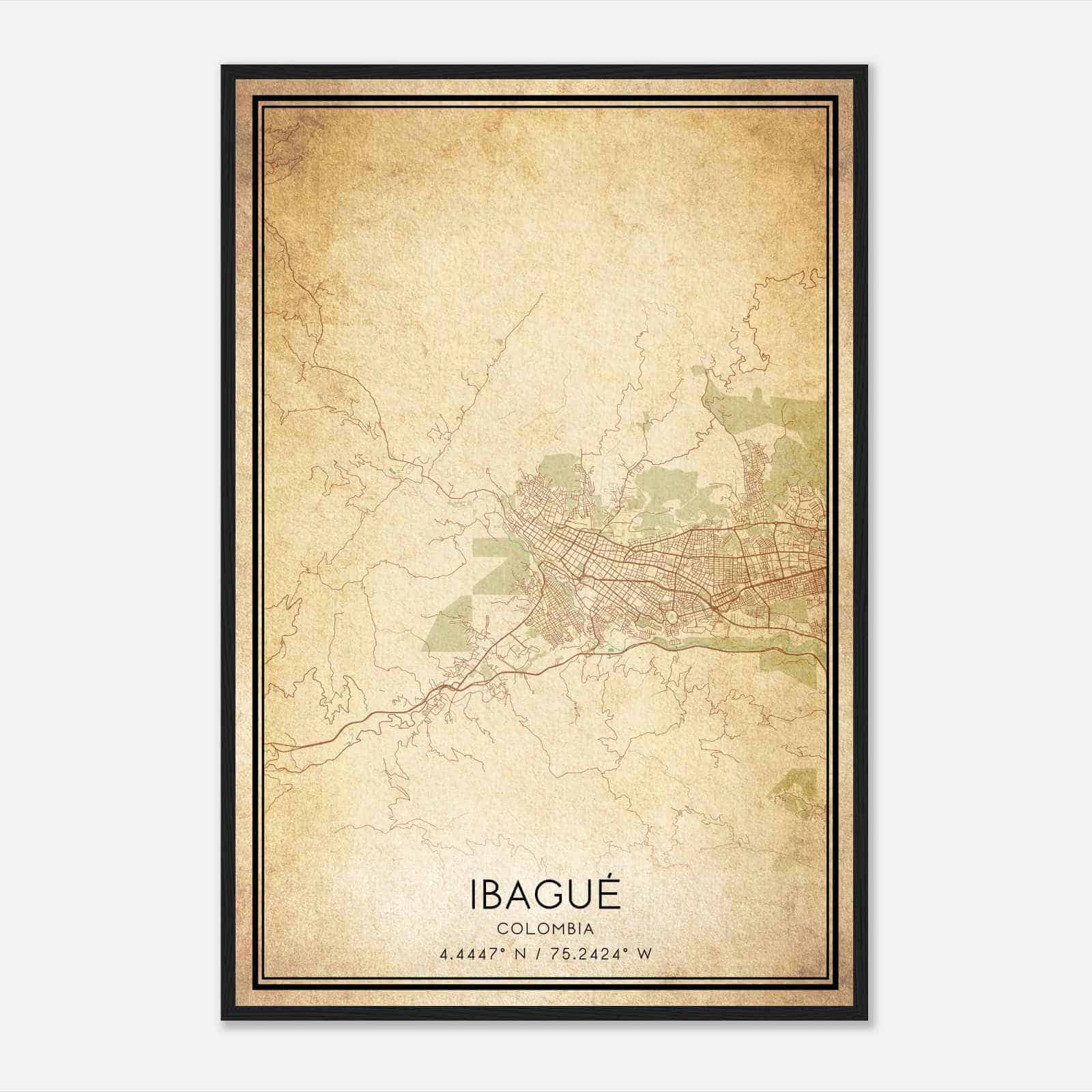 Vintage Ibague Colombia Map Poster, Ibague City Road Wall Art Print