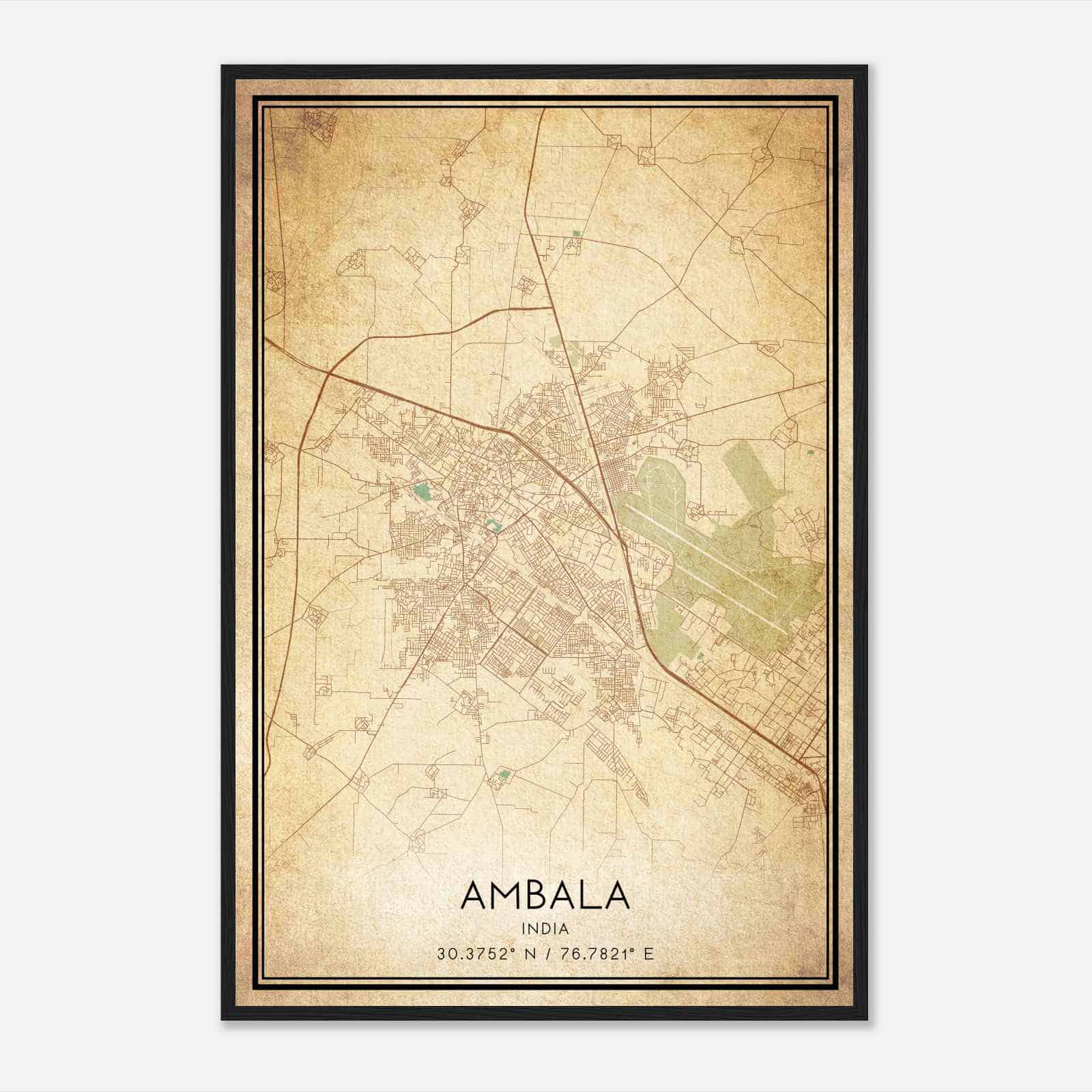 Vintage Ambala India Map Poster, Ambala City Road Wall Art Print