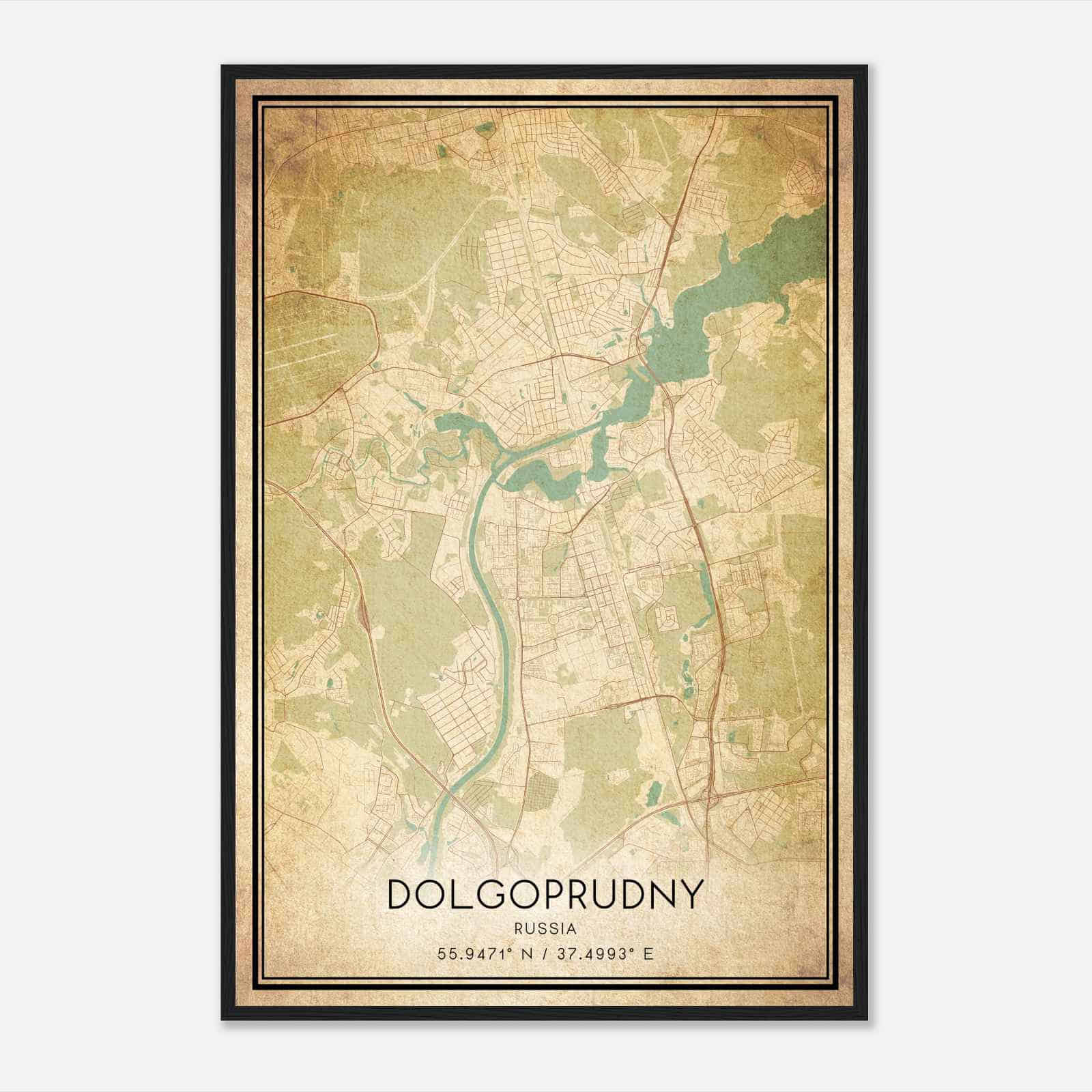 Vintage Dolgoprudny Russia Map Poster, Dolgoprudny City Road Wall Art Print