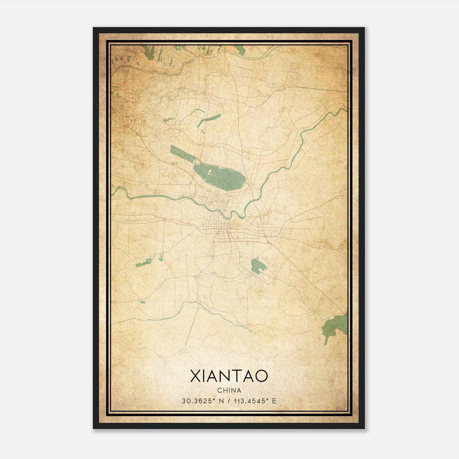 Vintage Xiantao China Map Poster, Xiantao City Road Wall Art Print