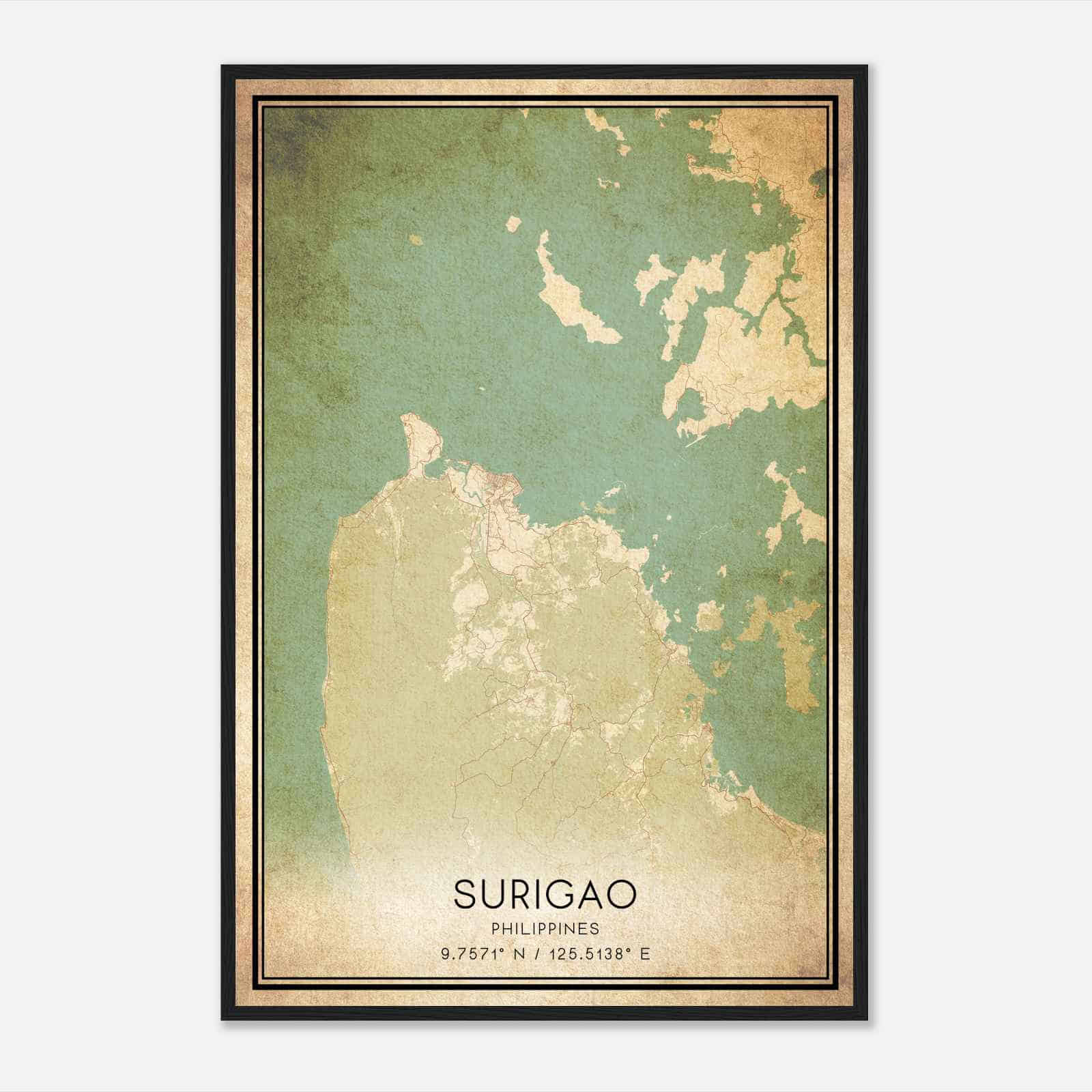 Vintage Surigao Philippines Map Poster, Surigao City Road Wall Art Print