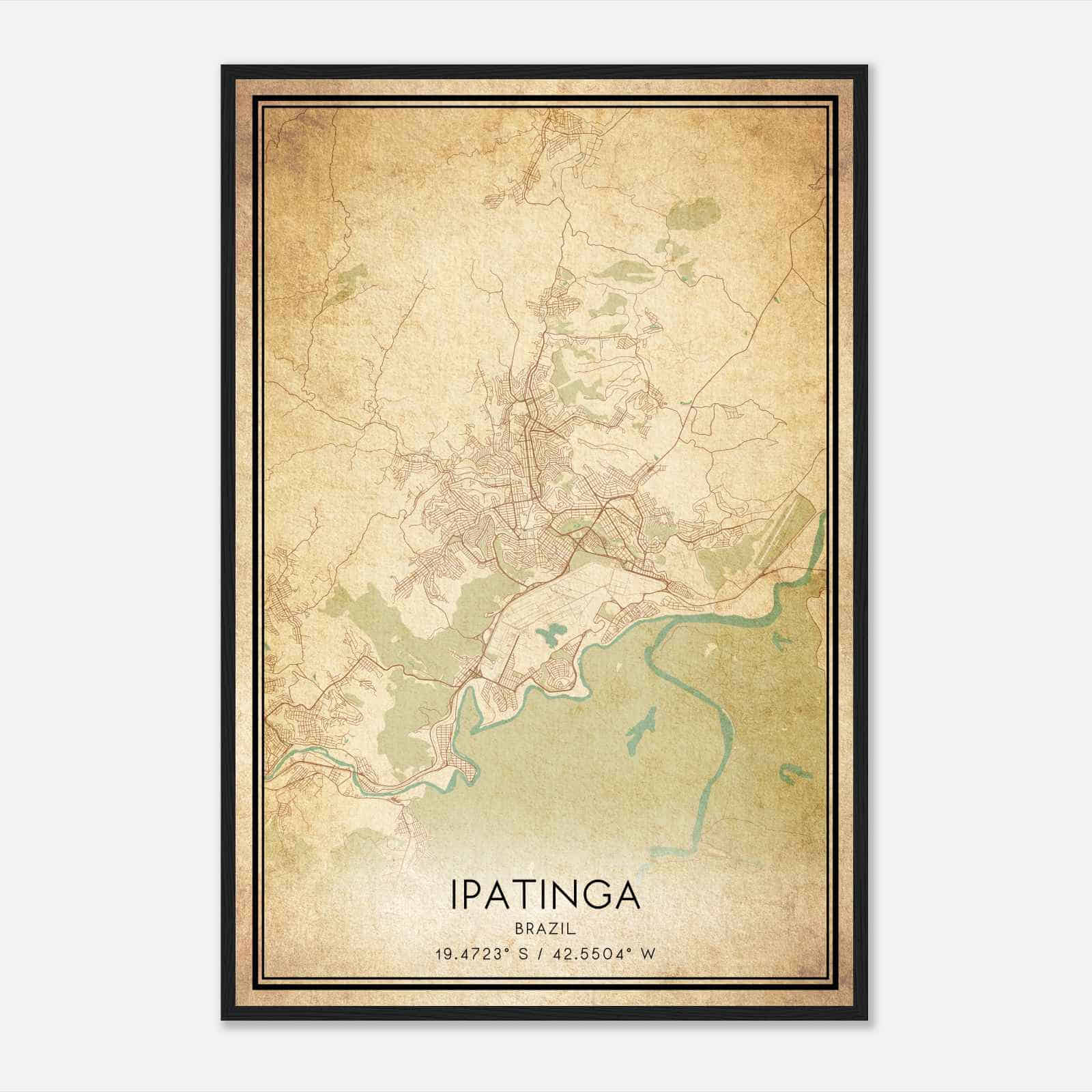 Vintage Ipatinga Brazil Map Poster, Ipatinga City Road Wall Art Print