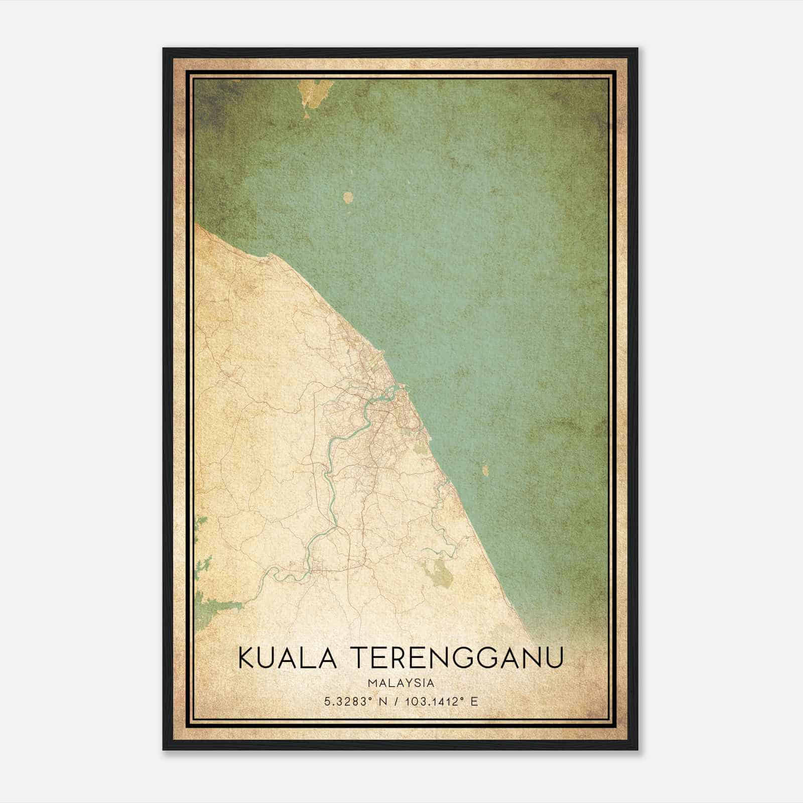Vintage Kuala Terengganu Malaysia Map Poster, Kuala Terengganu City Road Wall Art Print