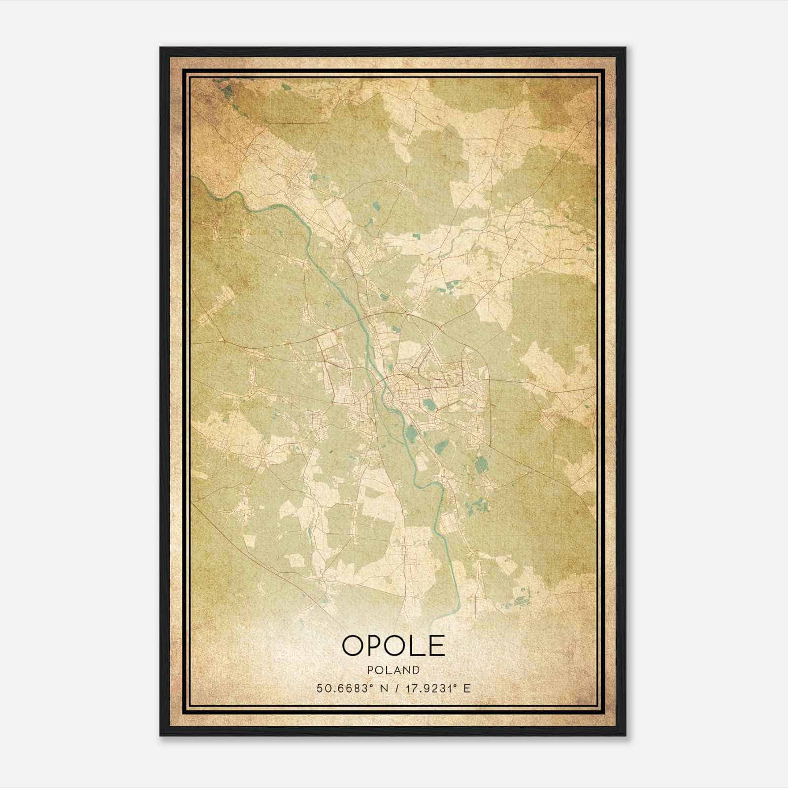 Vintage Opole Poland Map Poster, Opole City Road Wall Art Print