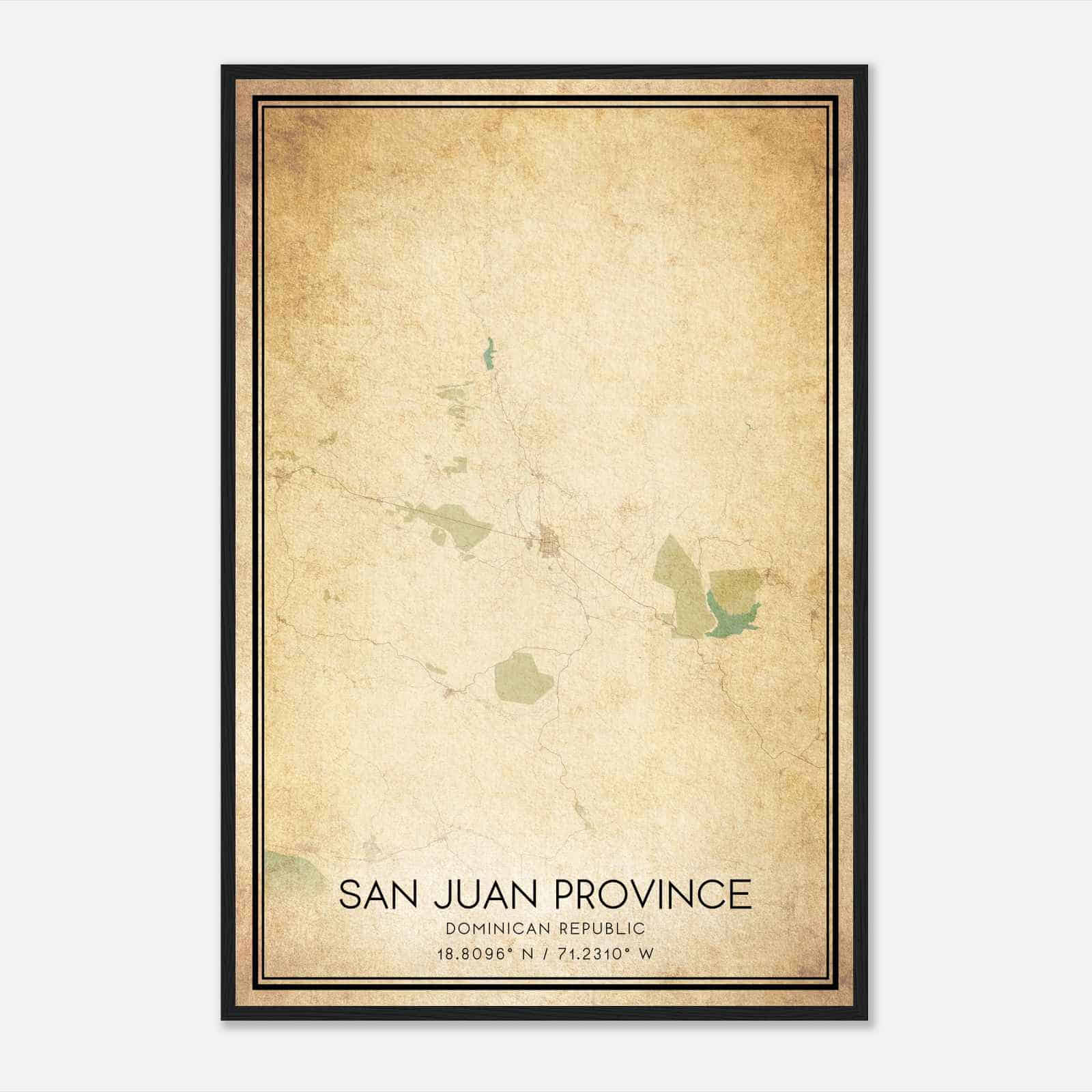 Vintage San Juan Province Dominican Republic Map Poster, San Juan Province City Road Wall Art Print