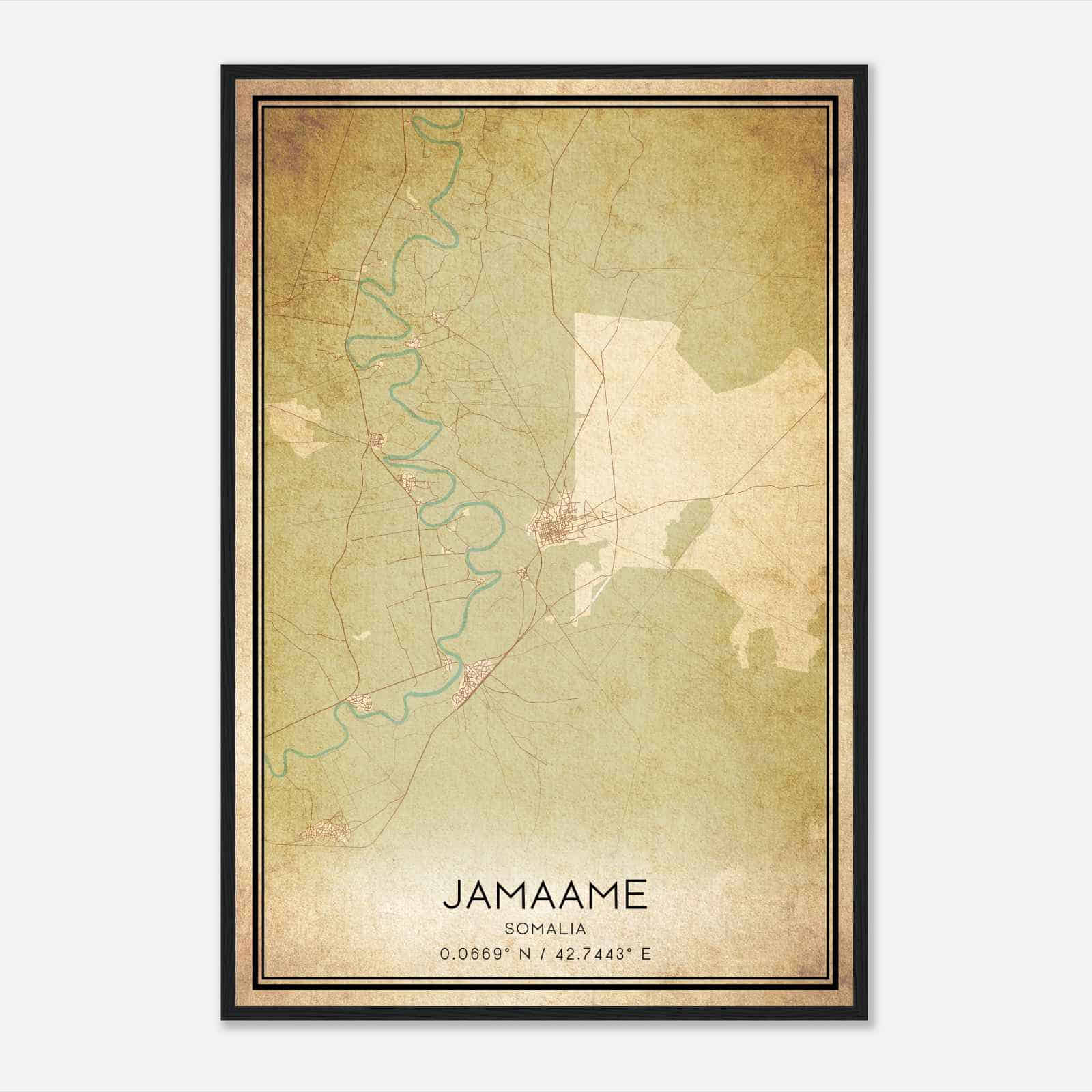 Vintage Jamaame Somalia Map Poster, Jamaame City Road Wall Art Print