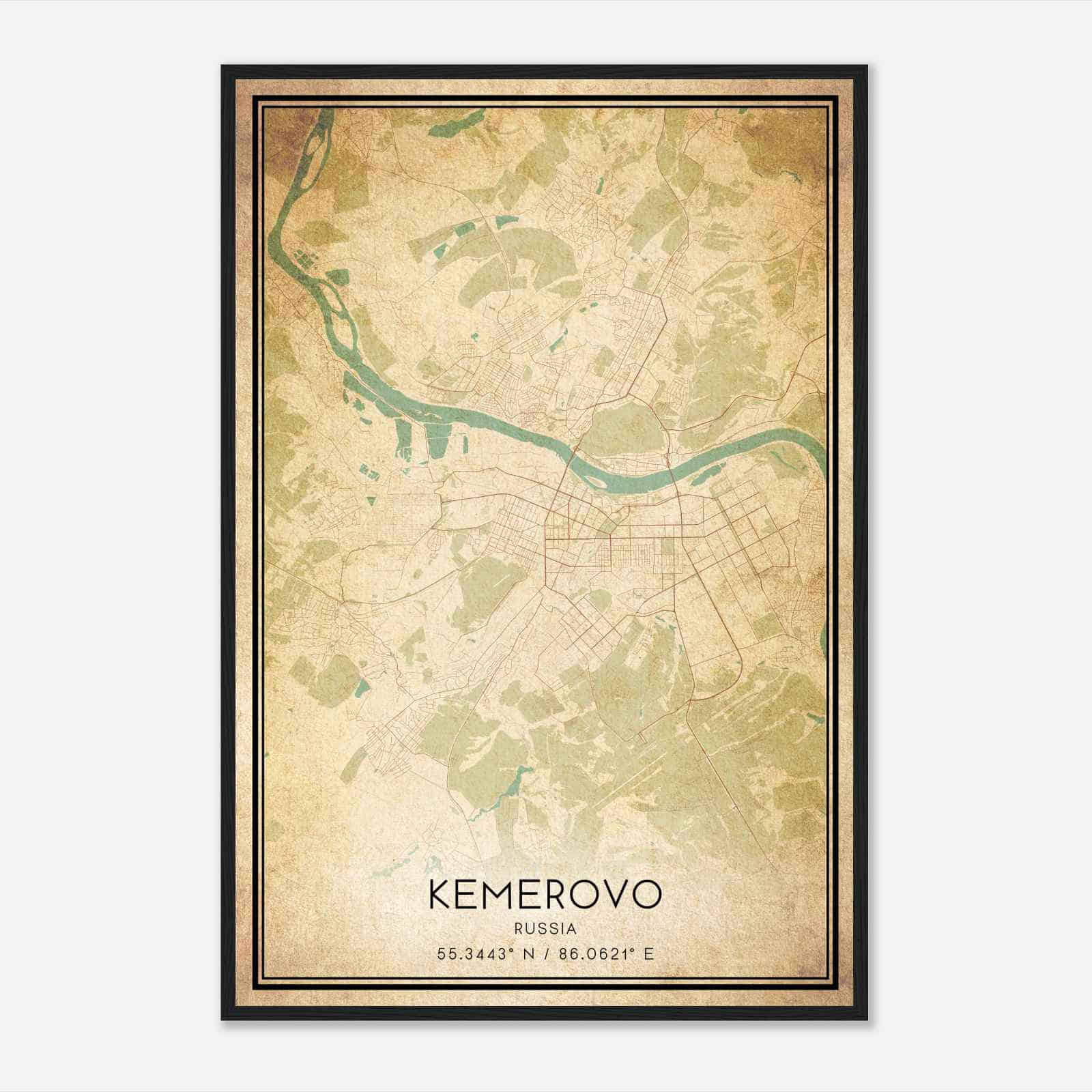 Vintage Kemerovo Russia Map Poster, Kemerovo City Road Wall Art Print