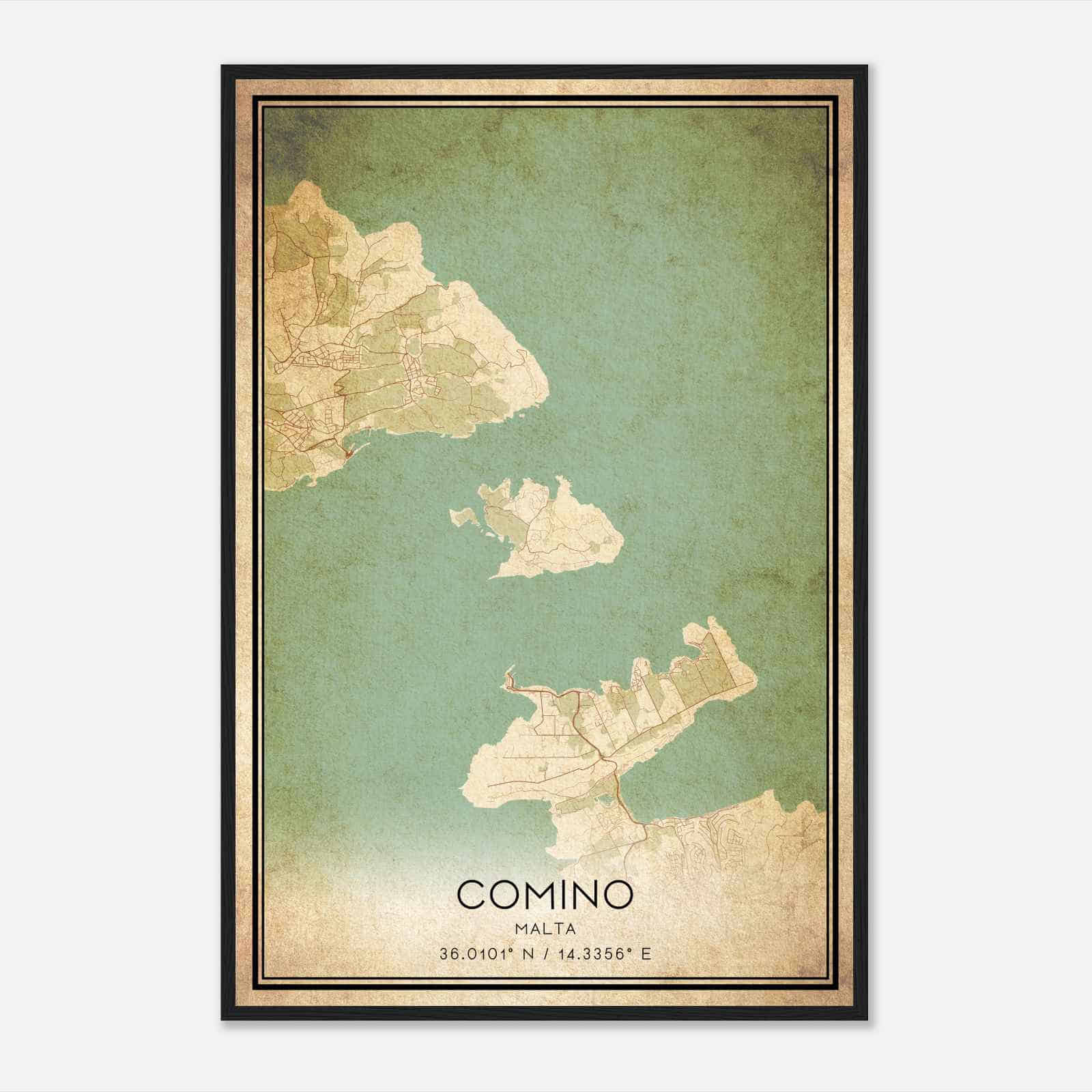 Vintage Comino Malta Map Poster, Comino City Road Wall Art Print