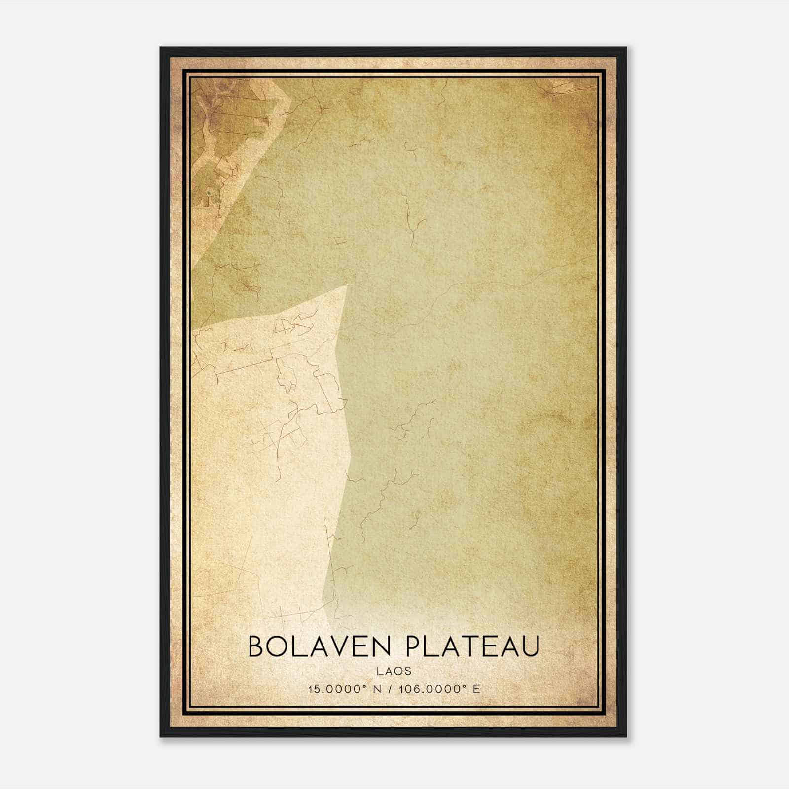 Vintage Bolaven Plateau Laos Map Poster, Bolaven Plateau City Road Wall Art Print