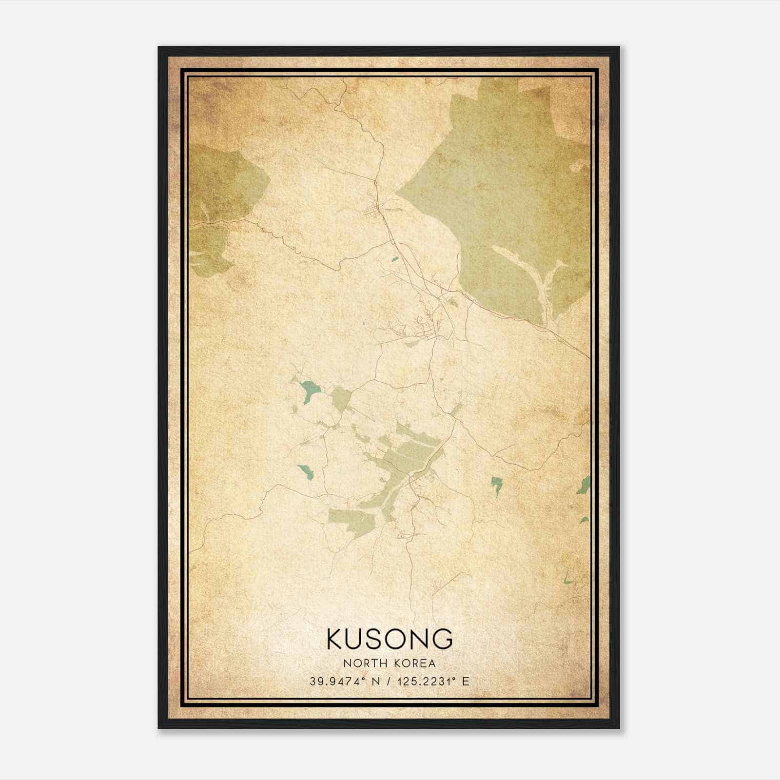 Vintage Kusong North Korea Map Poster, Kusong City Road Wall Art Print
