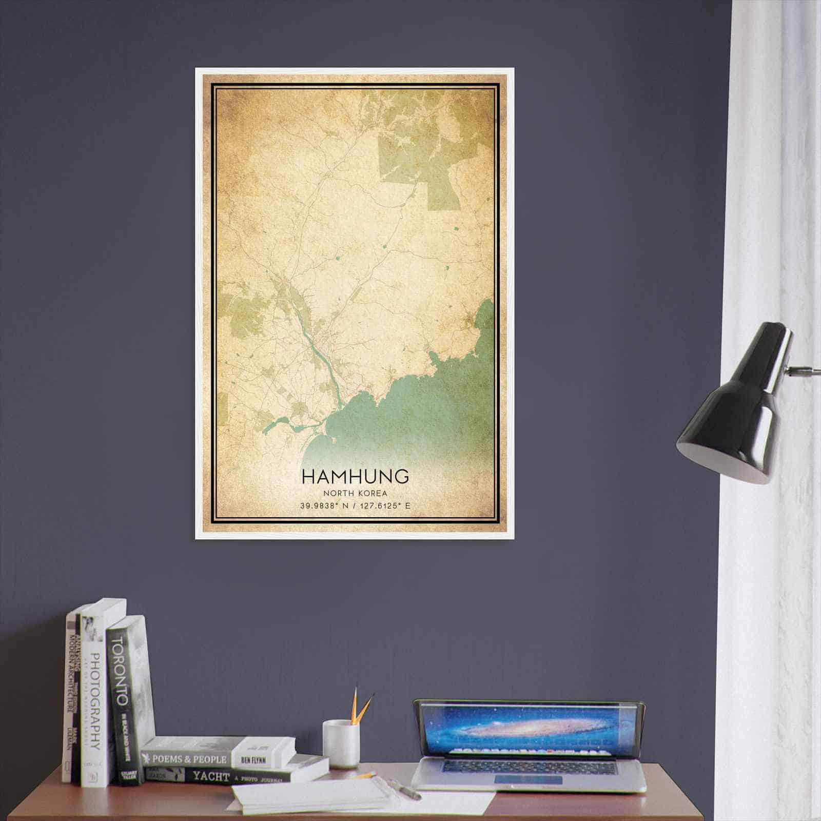 Vintage Hamhung North Korea Map Poster, Hamhung City Road Wall Art Print