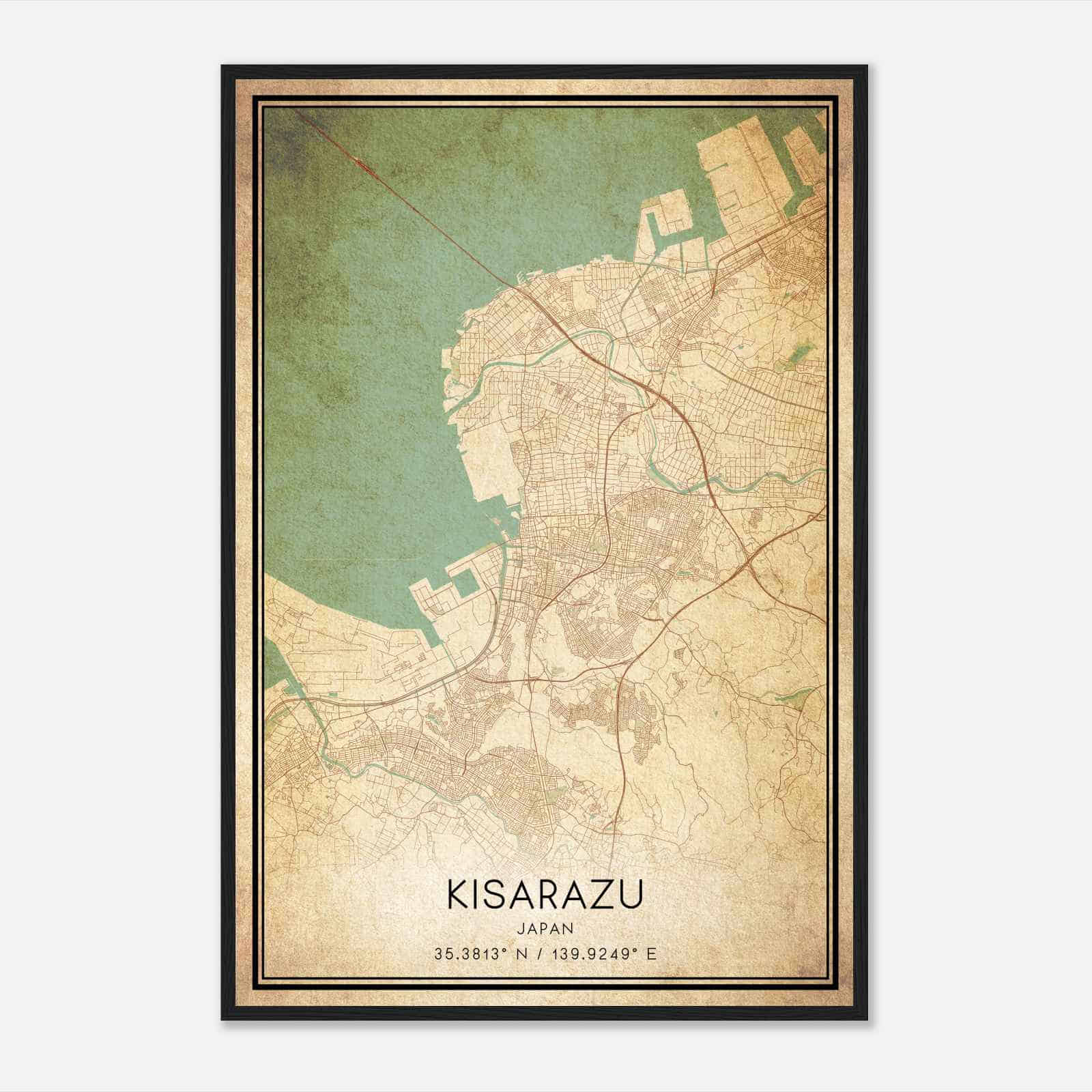 Vintage Kisarazu Japan Map Poster, Kisarazu City Road Wall Art Print