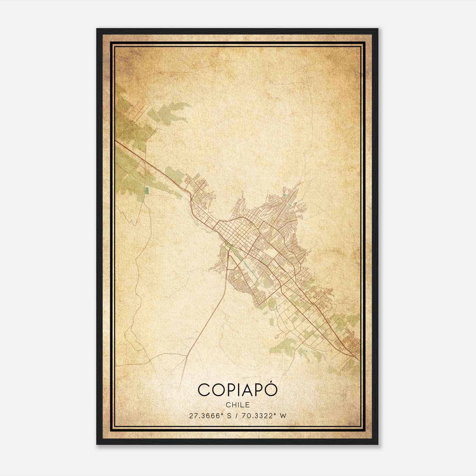 Vintage Copiapo Chile Map Poster, Copiapo City Road Wall Art Print