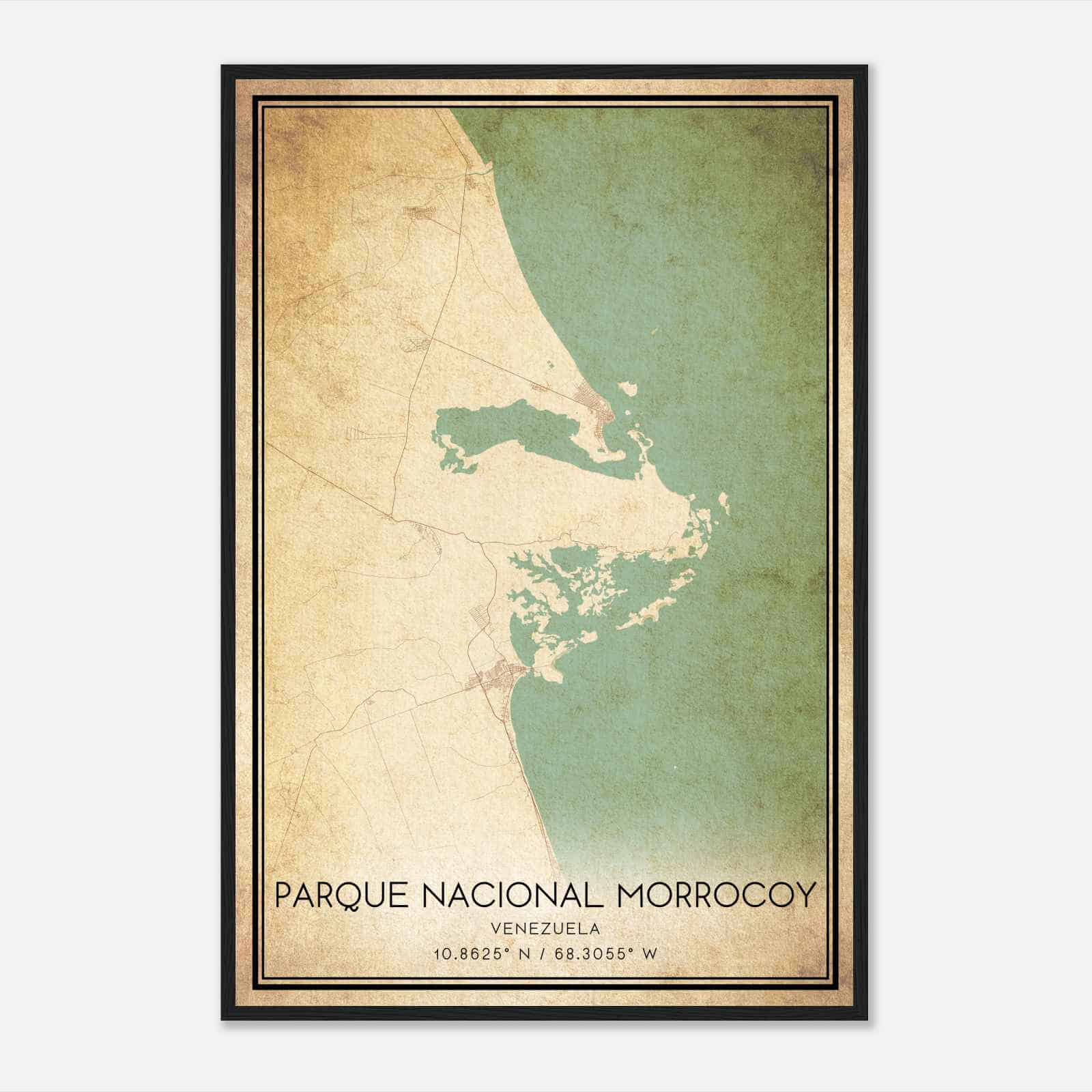 Vintage Parque Nacional Morrocoy Venezuela Map Poster, Parque Nacional Morrocoy City Road Wall Art Print