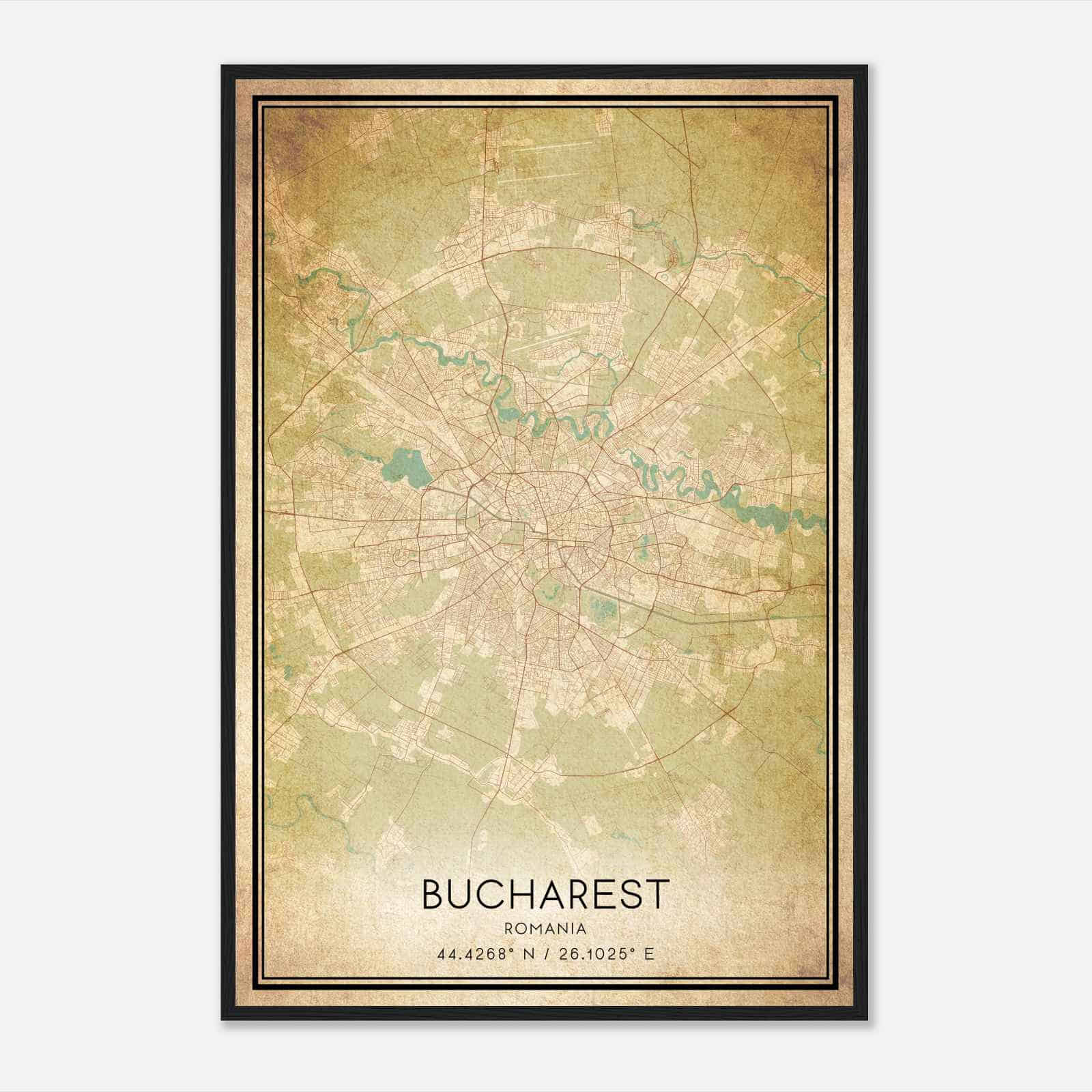 Vintage Bucharest Romania Map Poster, Bucharest City Road Wall Art Print
