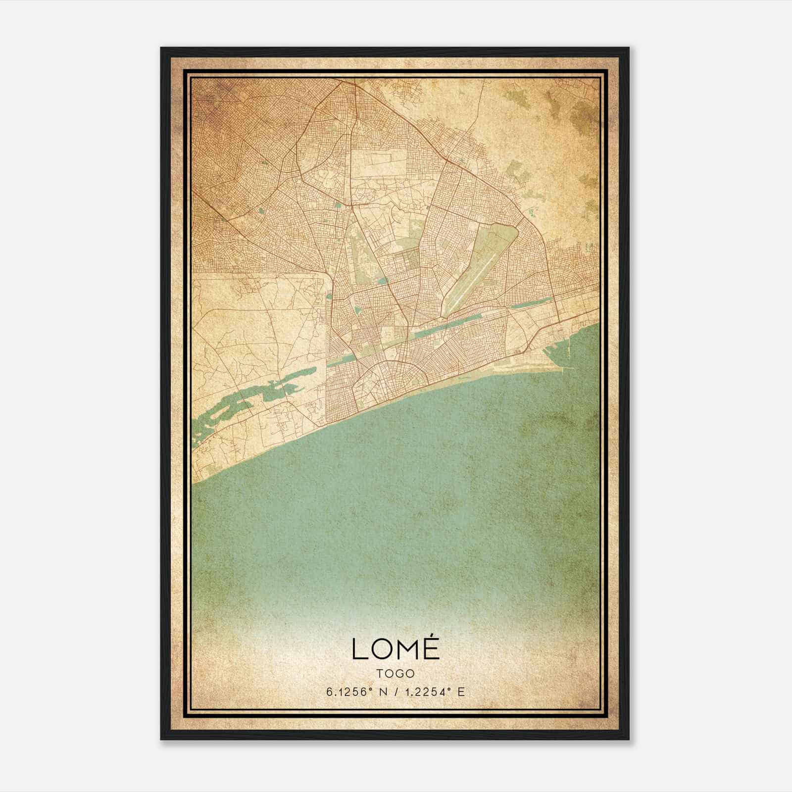 Vintage Lome Togo Map Poster, Lome City Road Wall Art Print