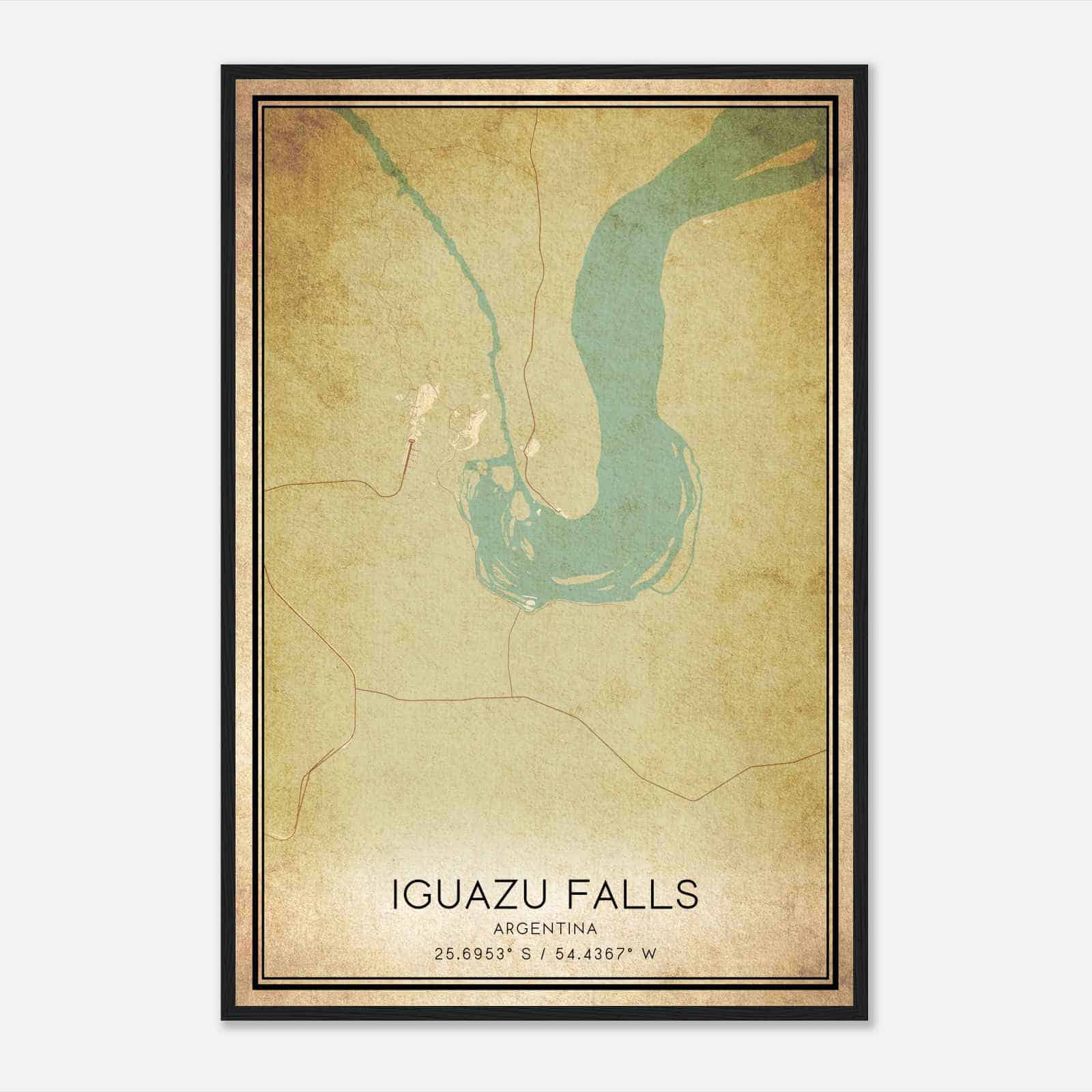 Vintage Iguazu Falls Argentina Map Poster, Iguazu Falls City Road Wall Art Print