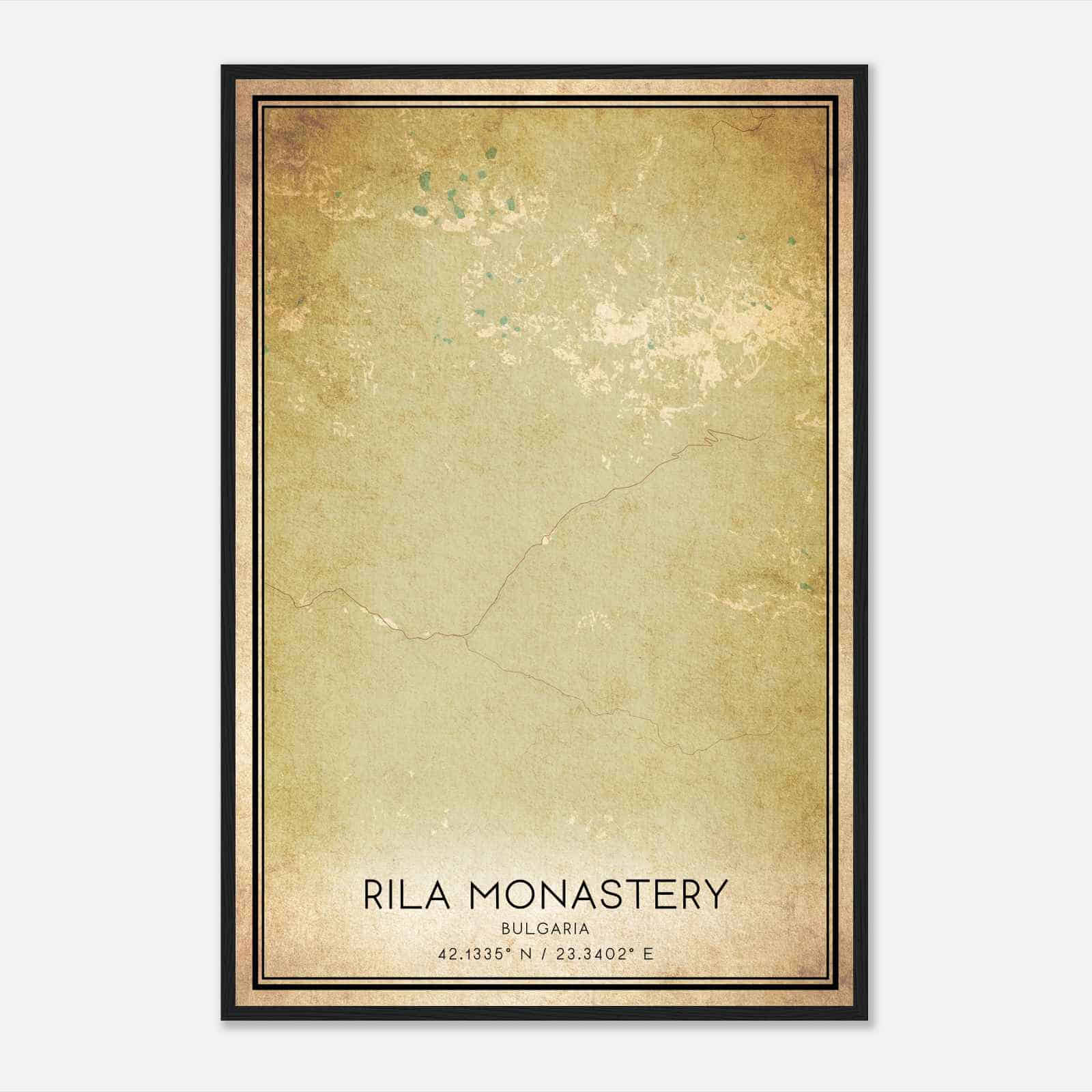 Vintage Rila Monastery Bulgaria Map Poster, Rila Monastery City Road Wall Art Print