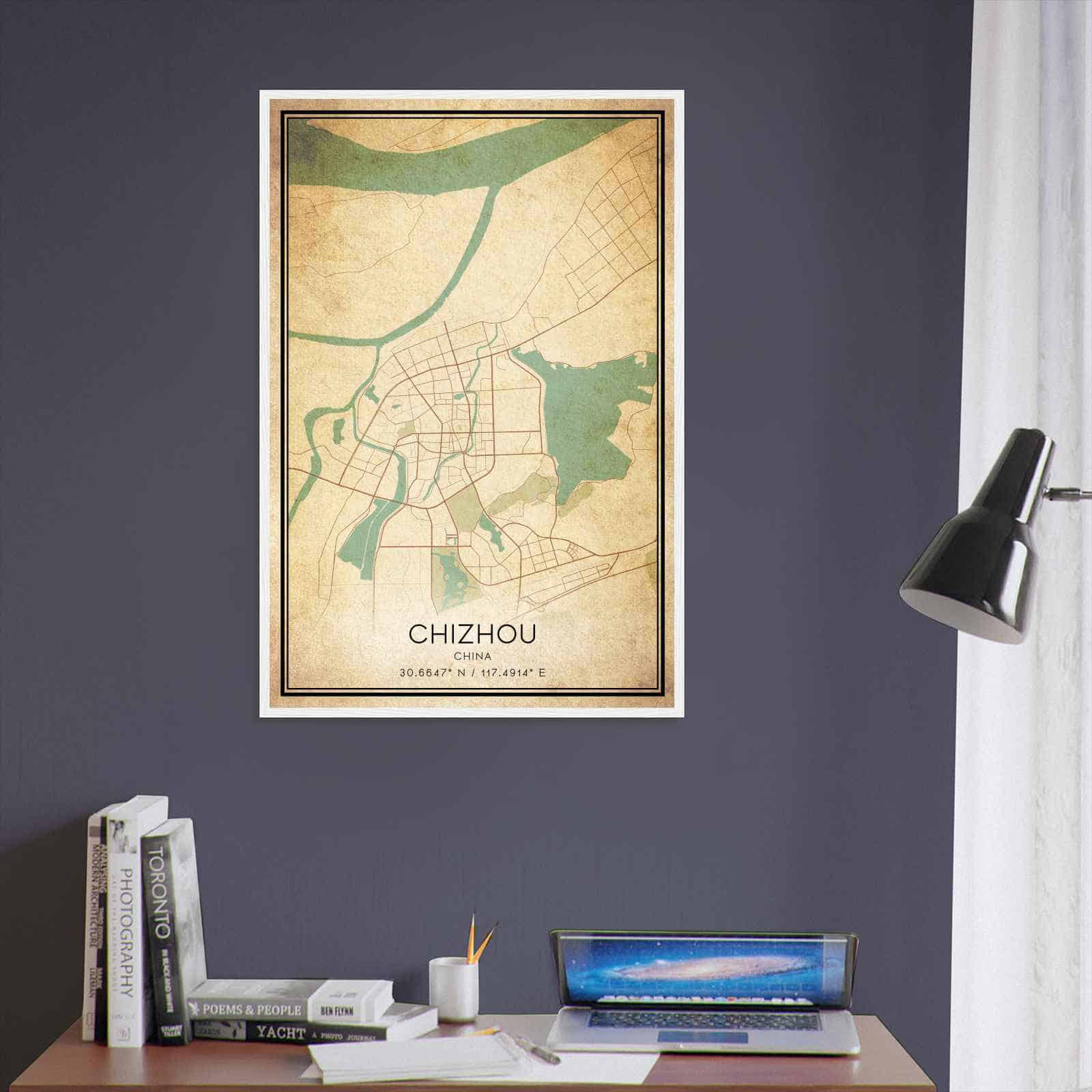 Vintage Chizhou China Map Poster, Chizhou City Road Wall Art Print