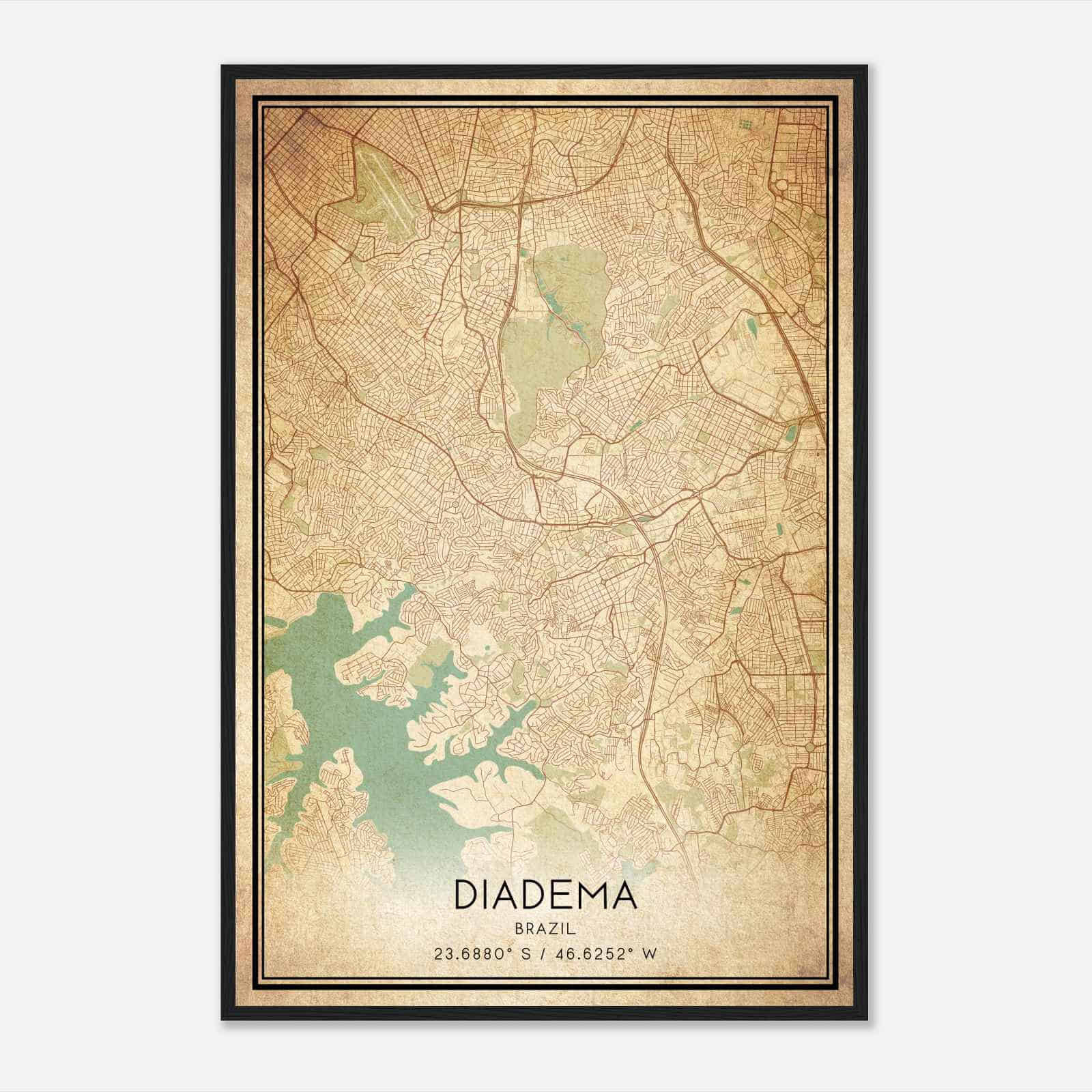 Vintage Diadema Brazil Map Poster, Diadema City Road Wall Art Print