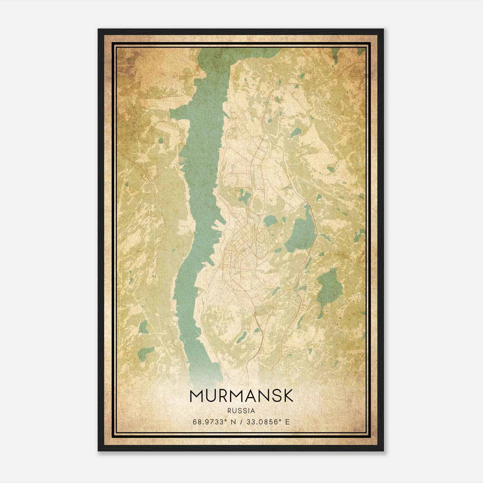 Vintage Murmansk Russia Map Poster, Murmansk City Road Wall Art Print