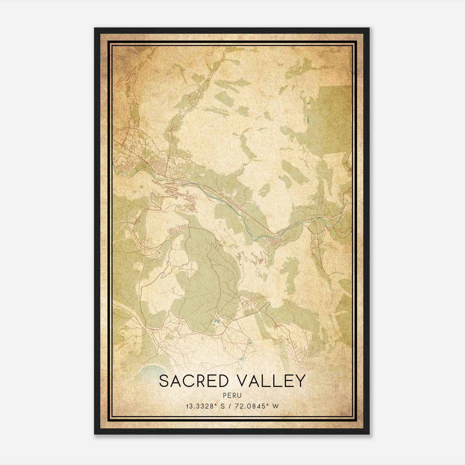 Vintage Sacred Valley Peru Map Poster, Sacred Valley City Road Wall Art Print