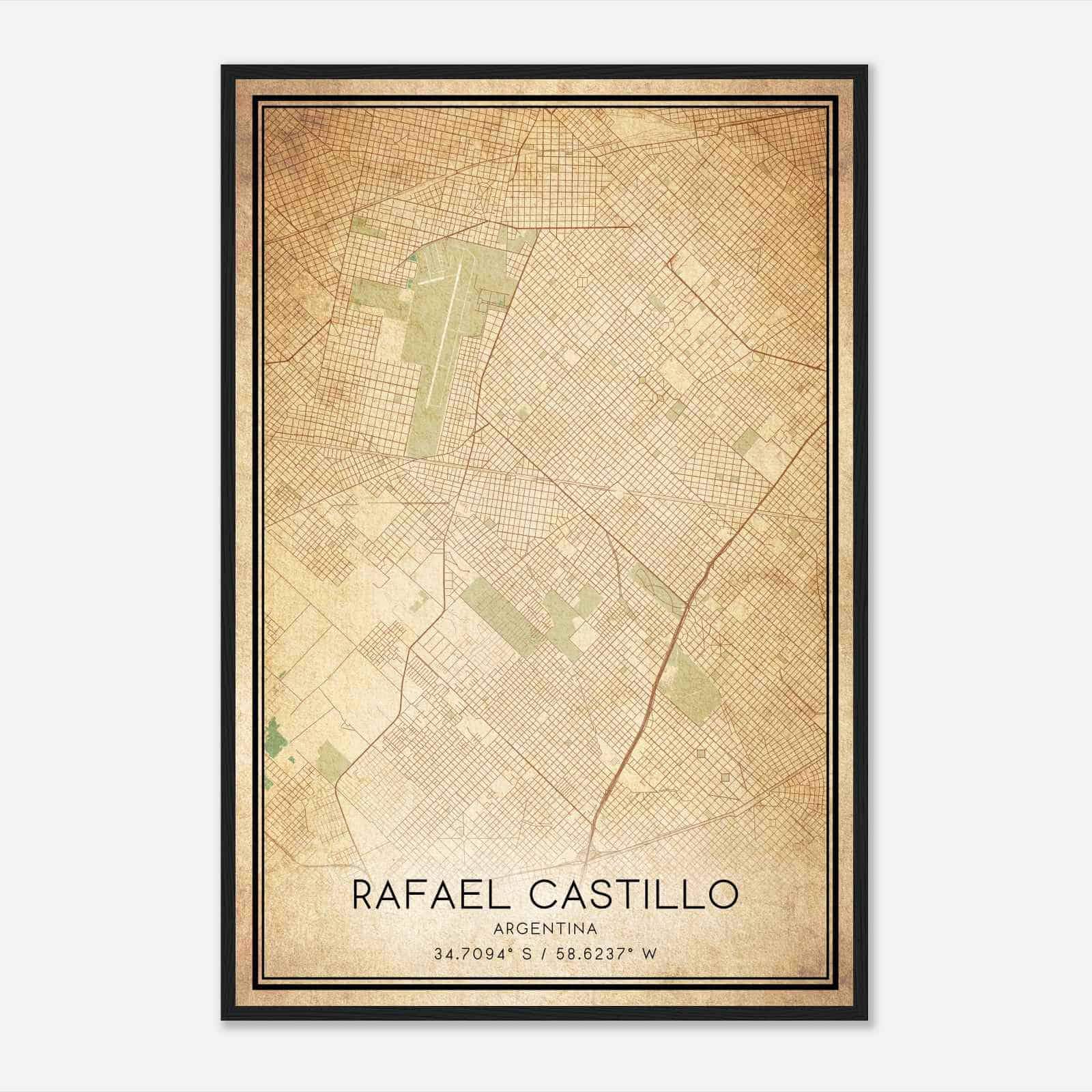 Vintage Rafael Castillo Argentina Map Poster, Rafael Castillo City Road Wall Art Print