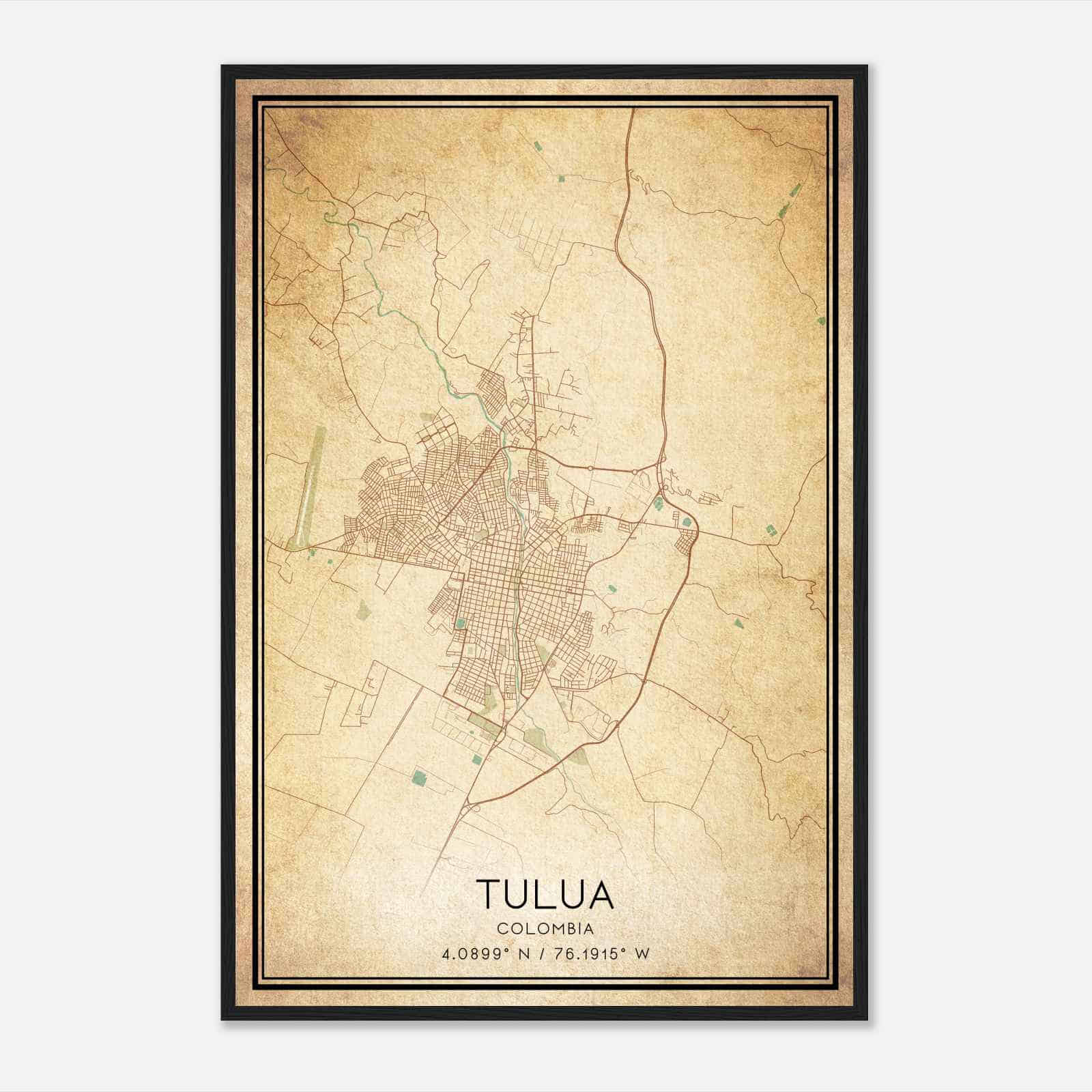 Vintage Tulua Colombia Map Poster, Tulua City Road Wall Art Print