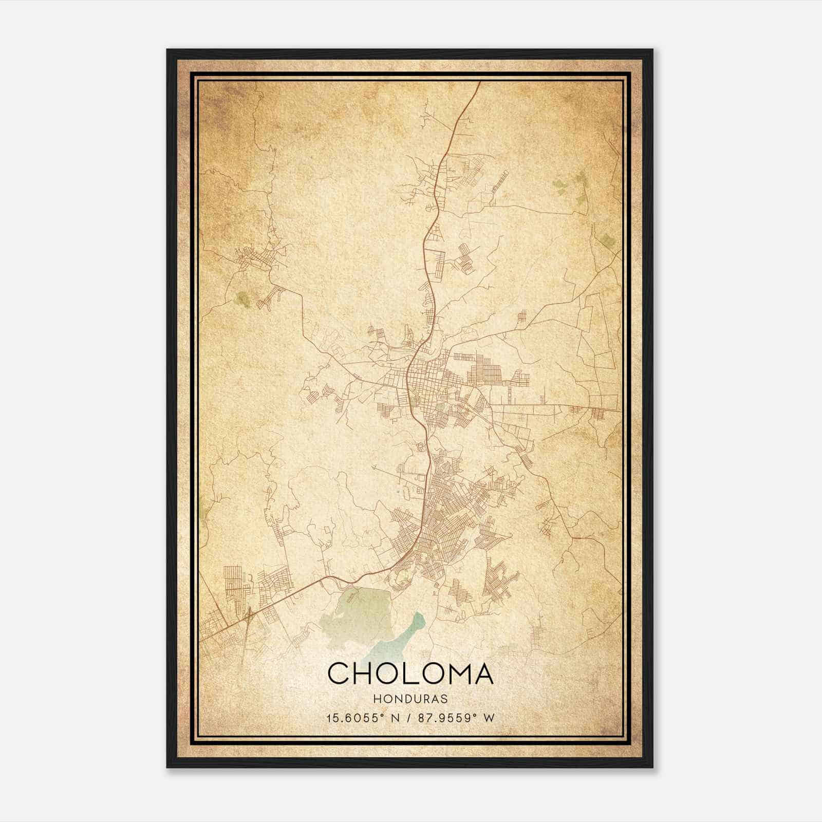 Vintage Choloma Honduras Map Poster, Choloma City Road Wall Art Print