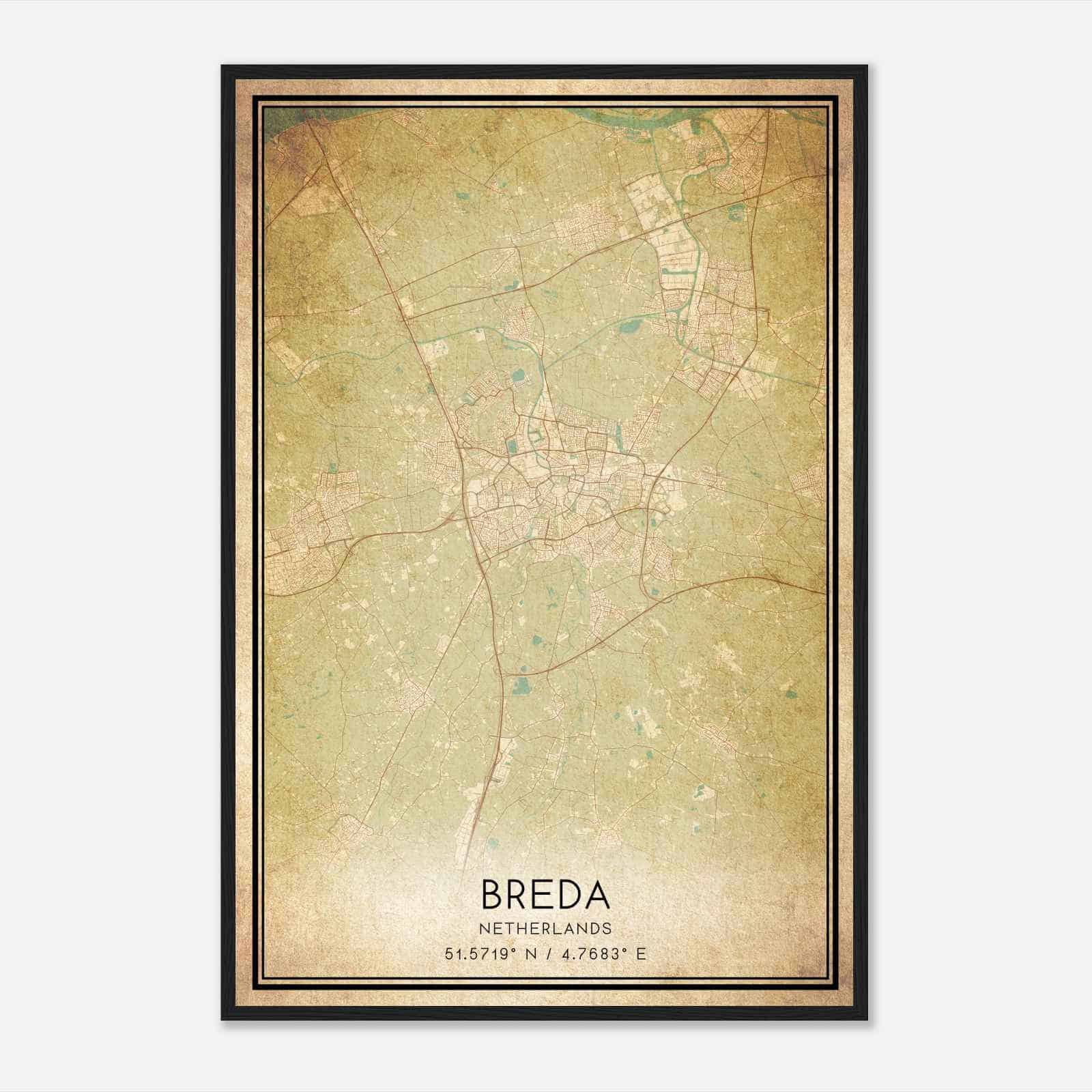 Vintage Breda Netherlands Map Poster, Breda City Road Wall Art Print