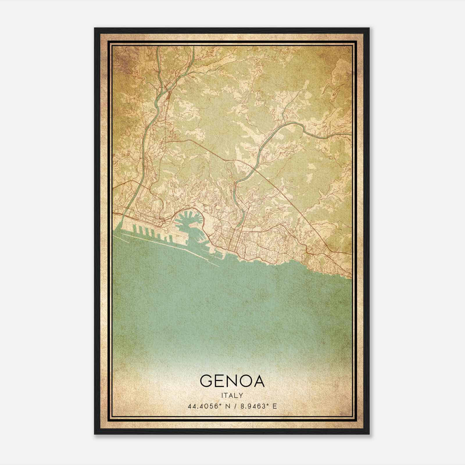Vintage Genoa Italy Map Poster, Genoa City Road Wall Art Print