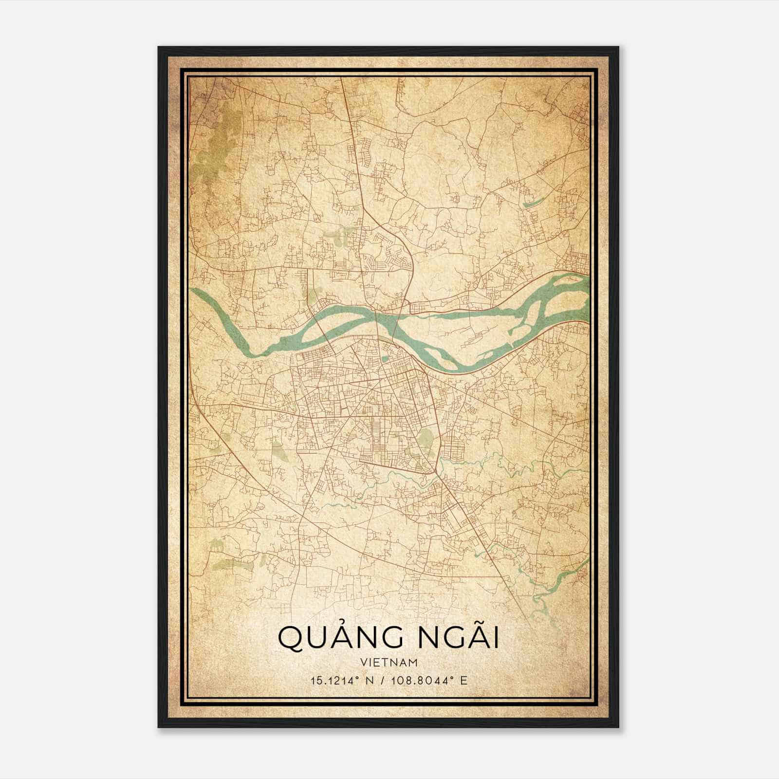Vintage Quang Ngai Vietnam Map Poster, Quang Ngai City Road Wall Art Print