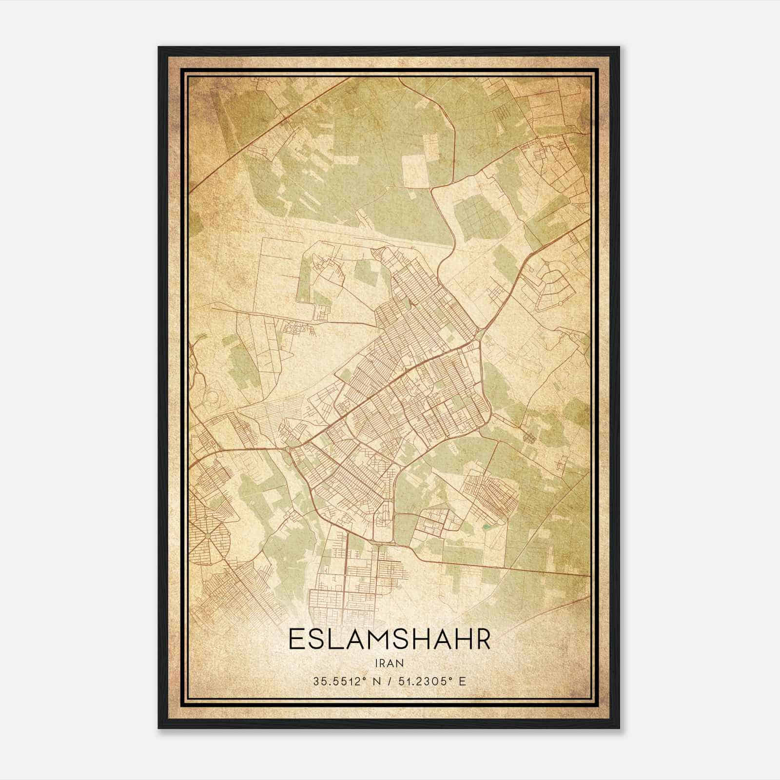 Vintage Eslamshahr Iran Map Poster, Eslamshahr City Road Wall Art Print