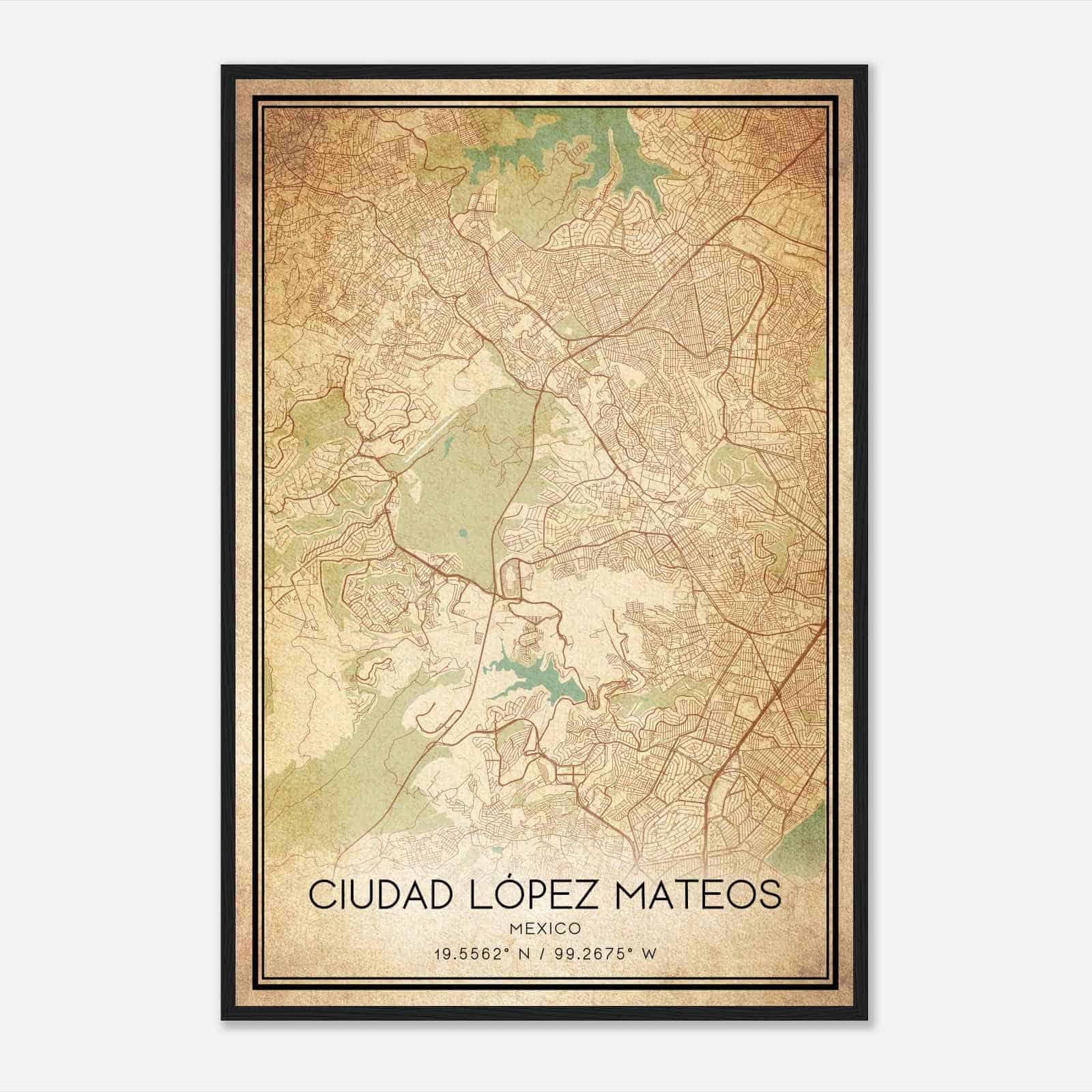 Vintage Ciudad Lopez Mateos Mexico Map Poster, Ciudad Lopez Mateos City Road Wall Art Print