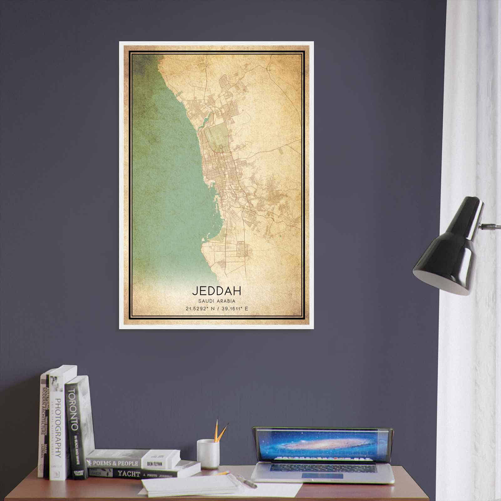 Vintage Jeddah Saudi Arabia Map Poster, Jeddah City Road Wall Art Print