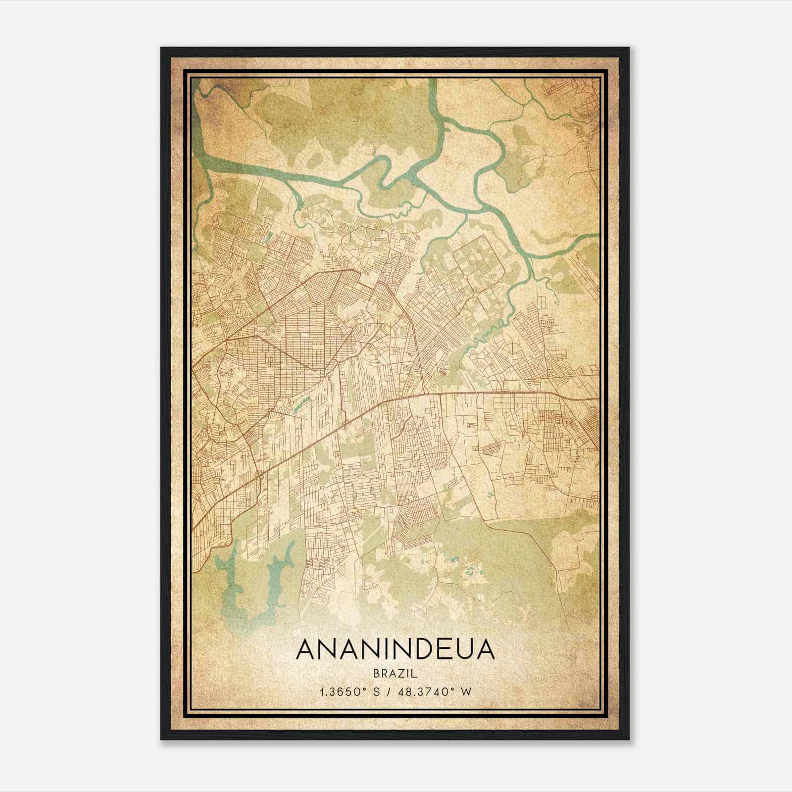 Vintage Ananindeua Brazil Map Poster, Ananindeua City Road Wall Art Print
