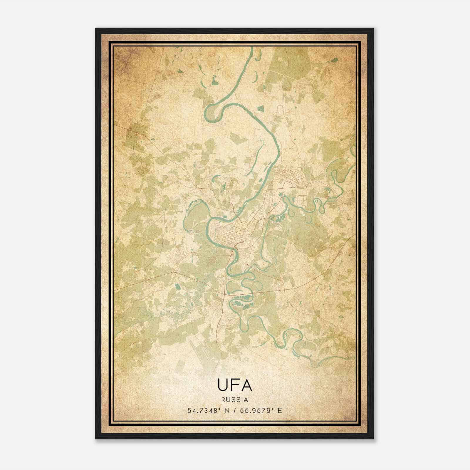 Vintage Ufa Russia Map Poster, Ufa City Road Wall Art Print