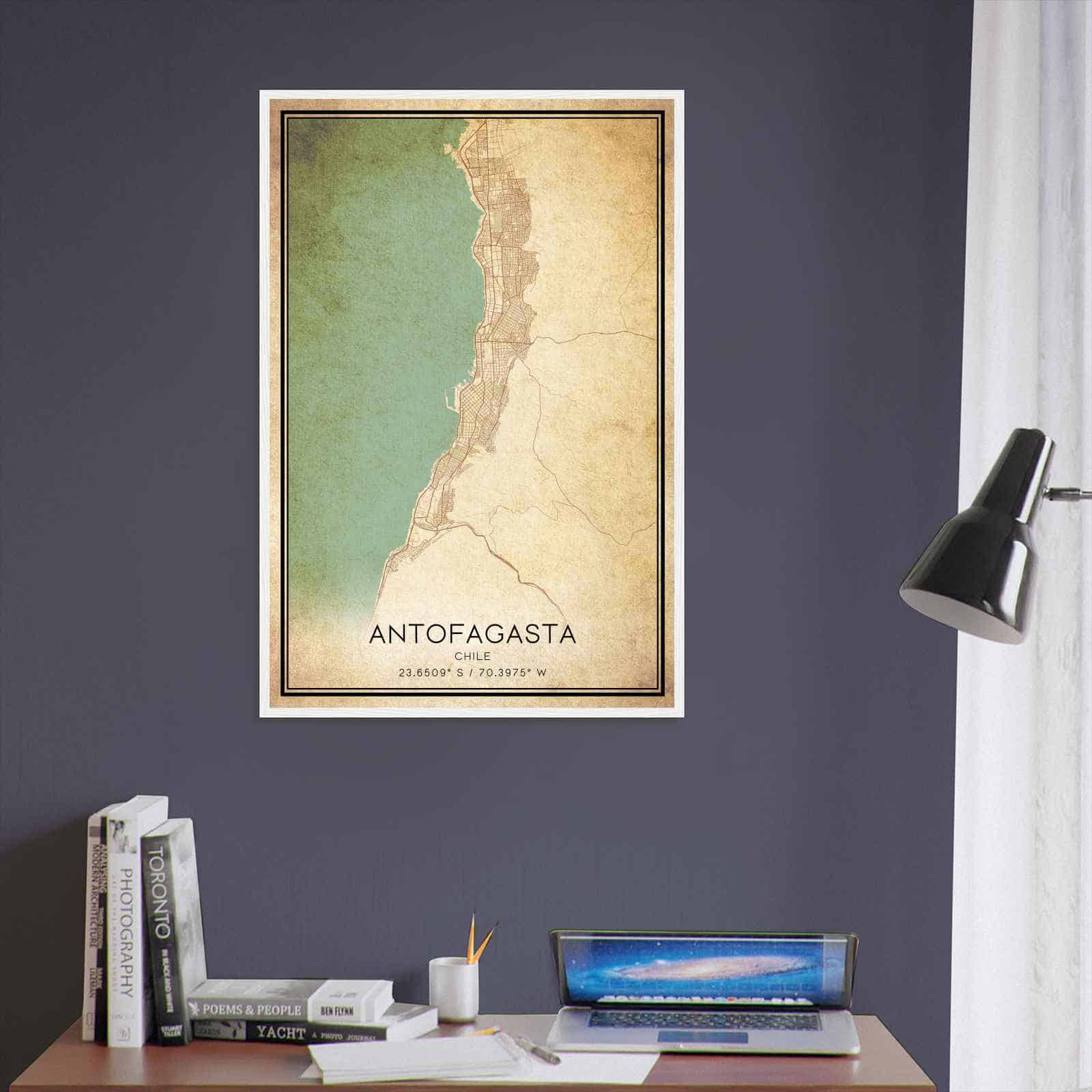 Vintage Antofagasta Chile Map Poster, Antofagasta City Road Wall Art Print