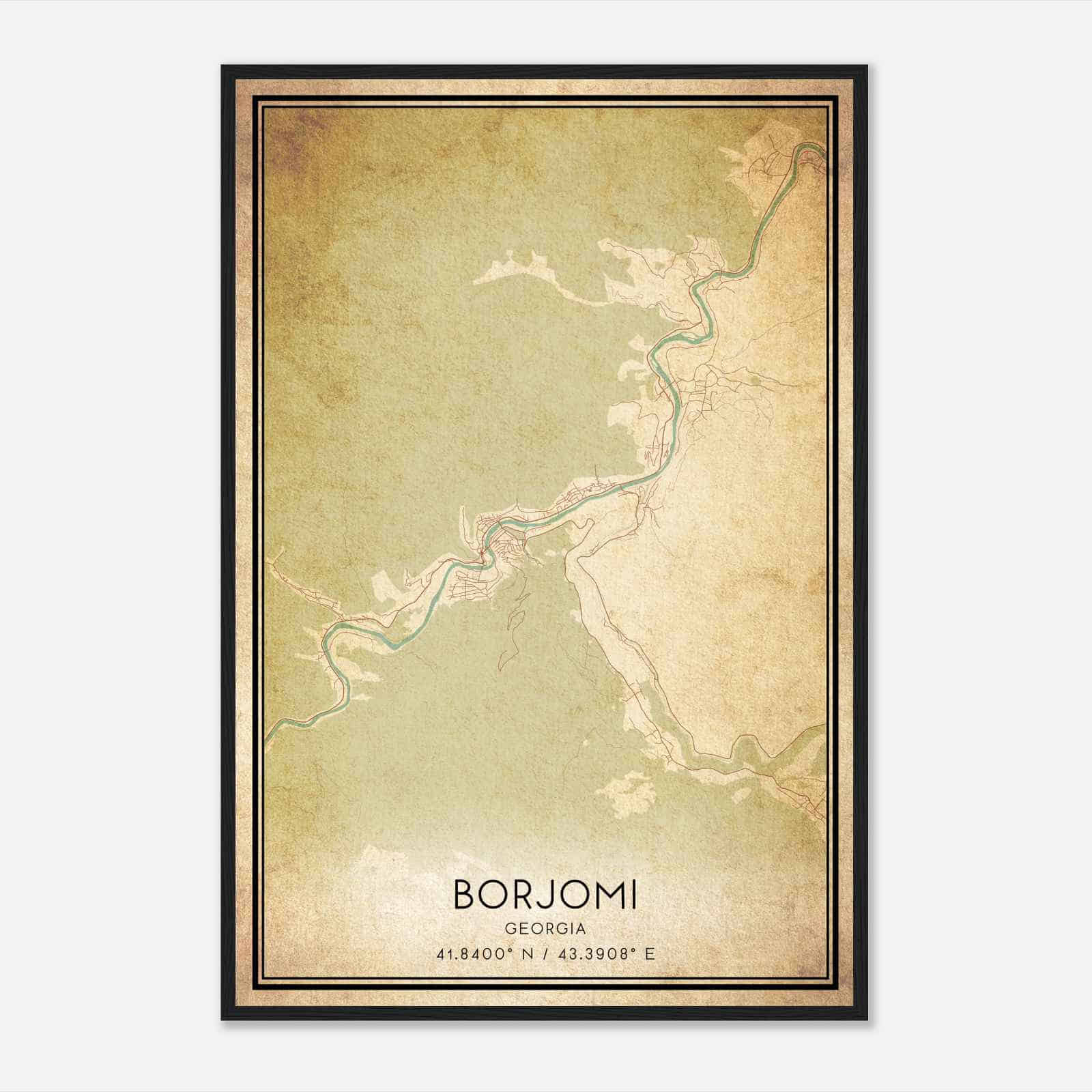 Vintage Borjomi Georgia Map Poster, Borjomi City Road Wall Art Print