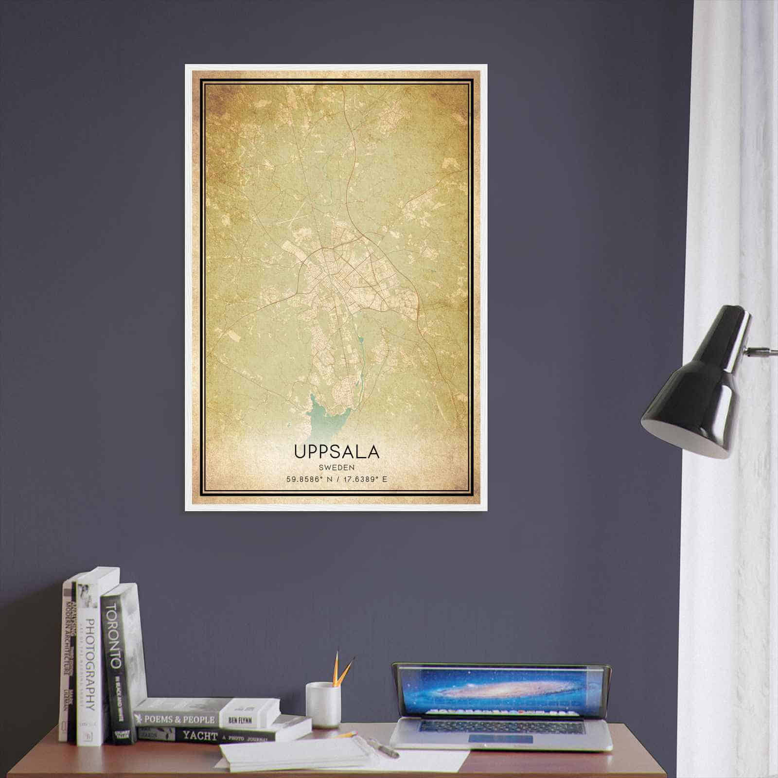 Vintage Uppsala Sweden Map Poster, Uppsala City Road Wall Art Print