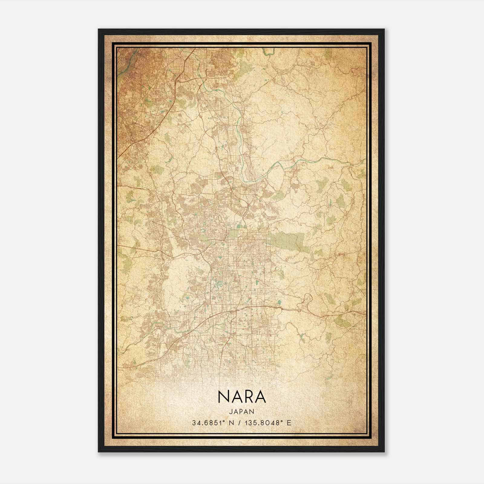 Vintage Nara Japan Map Poster, Nara City Road Wall Art Print