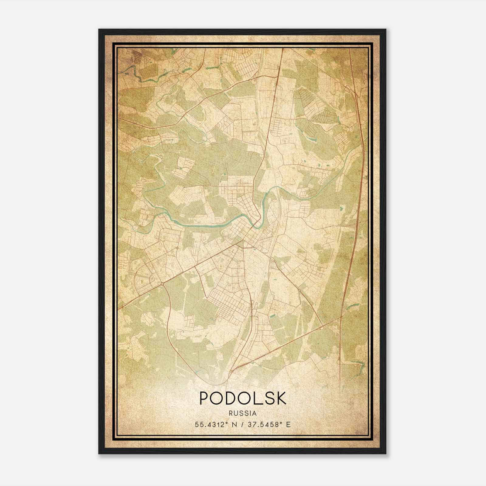 Vintage Podolsk Russia Map Poster, Podolsk City Road Wall Art Print