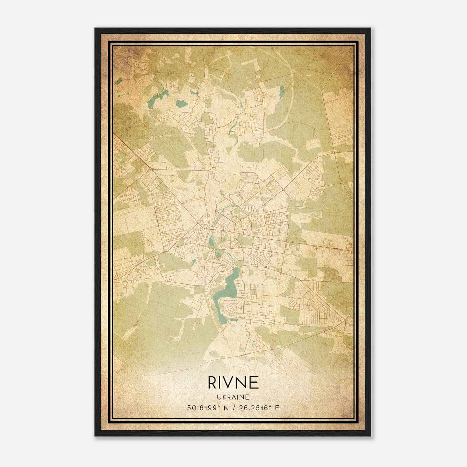 Vintage Rivne Ukraine Map Poster, Rivne City Road Wall Art Print