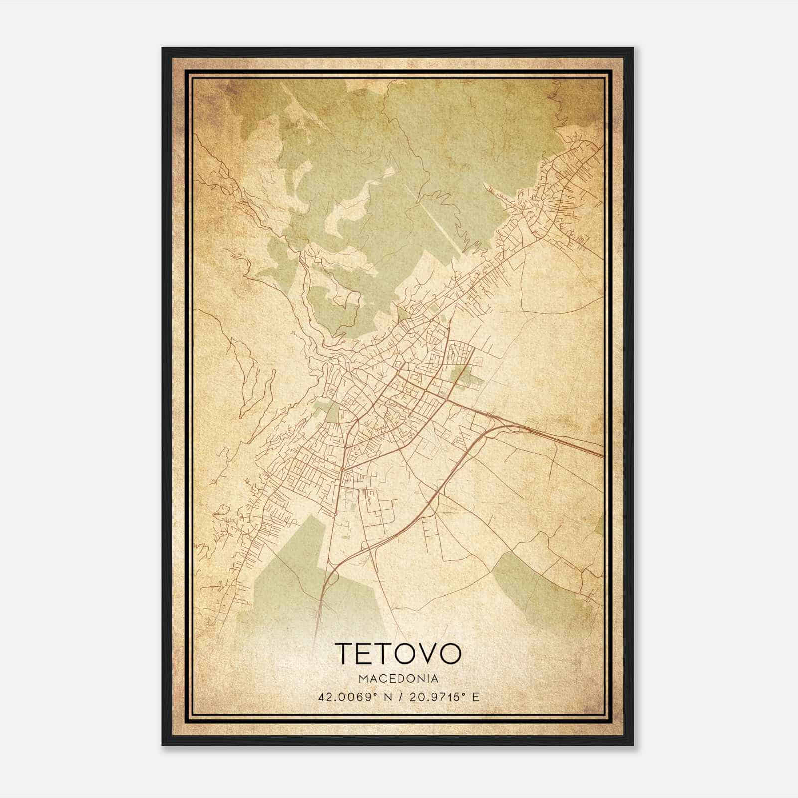 Vintage Tetovo Macedonia Map Poster, Tetovo City Road Wall Art Print